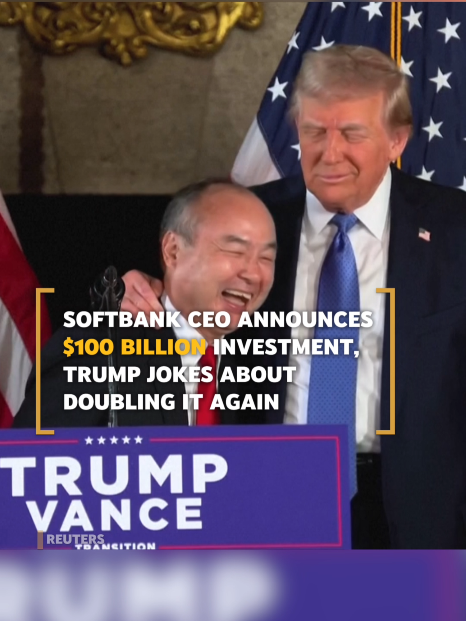 President-elect Donald Trump, with SoftBank Group CEO Masayoshi Son at his side, announced on December 16 that SoftBank would invest $100 billion and make 100,000 jobs in the U.S. over the next four years. #trump #softbank #Masayoshi #news #fyp #economy #business #investment #employment #chinatrend