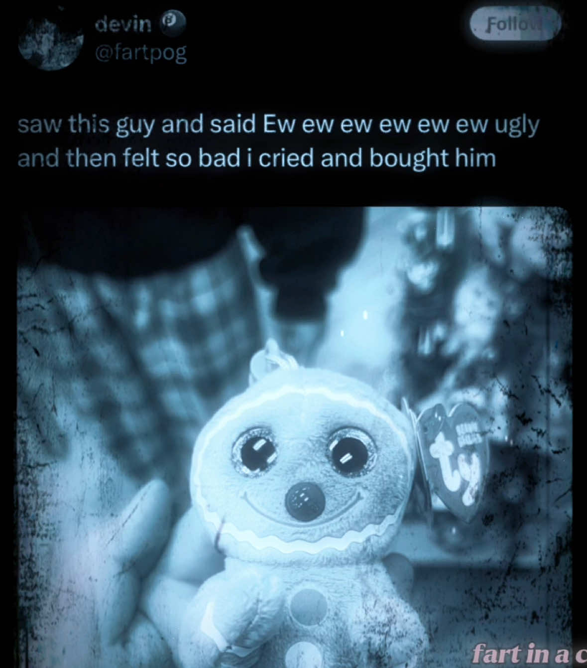 The ty gingerbread beanie baby on twt has been haunting my every thought so i made an edit of course ☃️ #gingerbreadman #gingerbreadbeaniebaby #gingerbreadmantwitter #meme #twittermemes #tybeanies #tybeanie #tybeaniebabyedit #edit #fartpog #fartinacup #silly #cute #adorable #twitter 