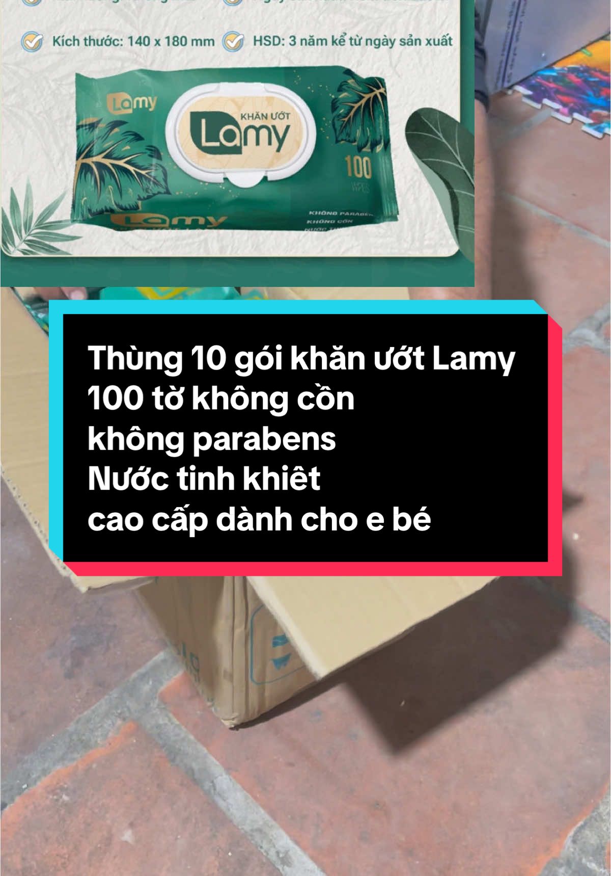 Thùng 10 gói khăn ướt Lamy 100 tờ không cồn không parabens cao cấp dành cho em bé##khanuot##khanuotkhongmui