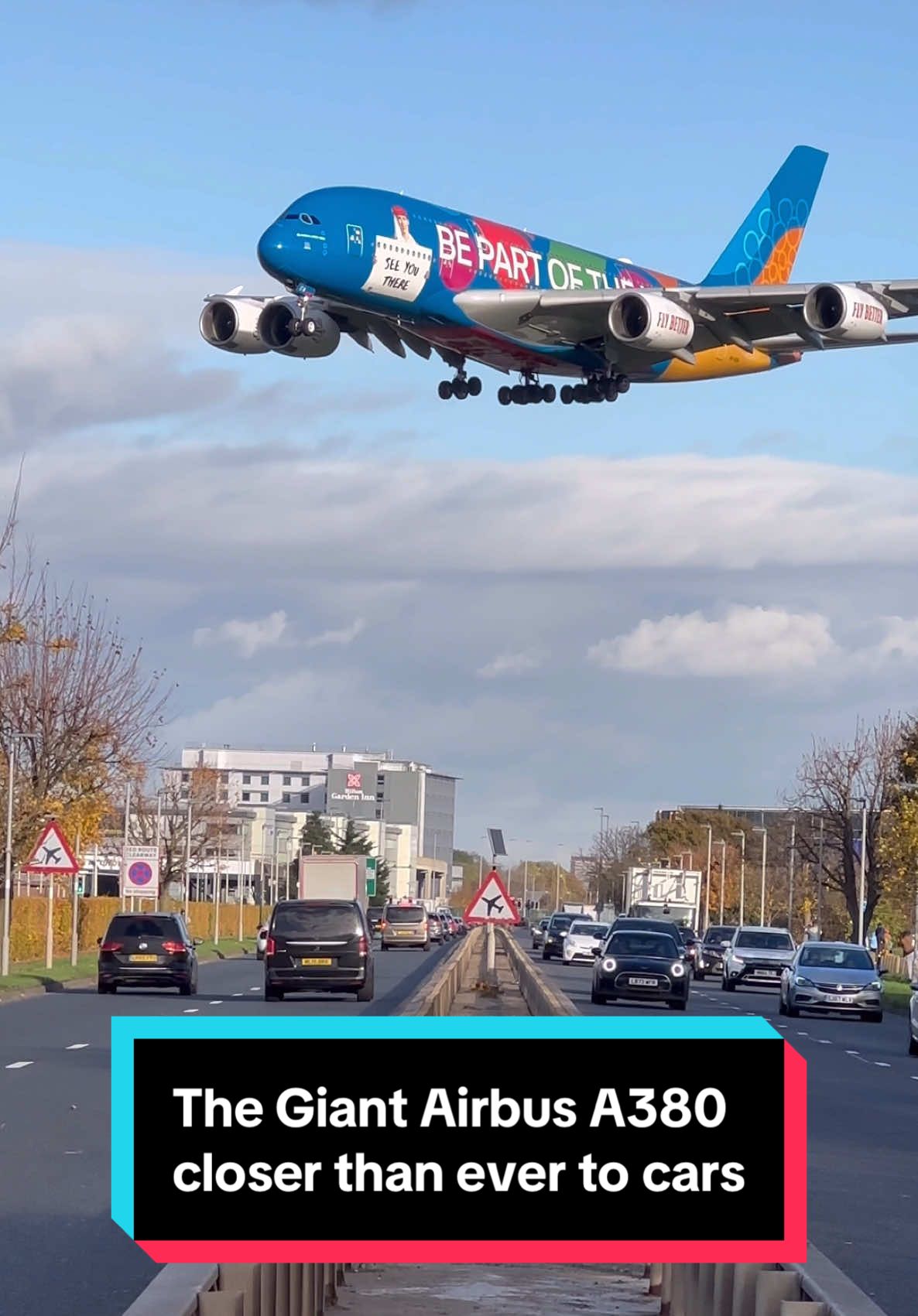 Closer than ever to cars! 😱✈️ Emirates (Destination Dubai) Airbus A380 🇦🇪👑 #airbus #airbusa380 #aviation #emirates #airplane #planespotting #avgeek #airport #landing #fyp