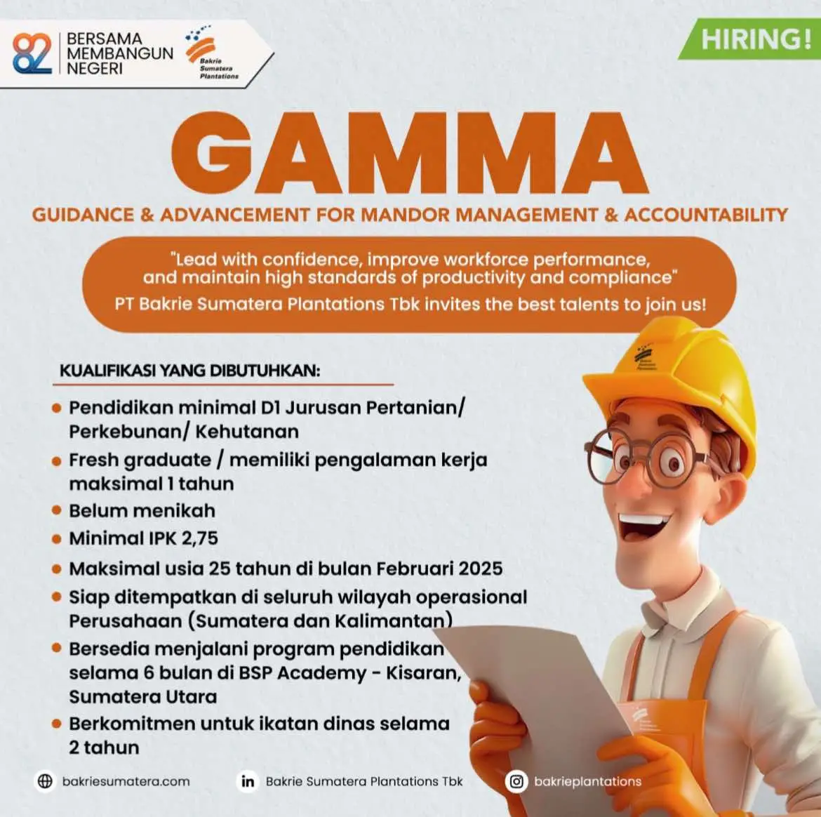 Hi rekan-rekan Linkedin, update informasi mengenai rekrutmen GAMMA, link pendaftaran masih sama dengan postingan sebelumnya: https://lnkd.in/gSvb34DW #loker  #lokerterbaru  #lokerpertanian  #lokerpertanianpku  #lokerpertanianpku2025 