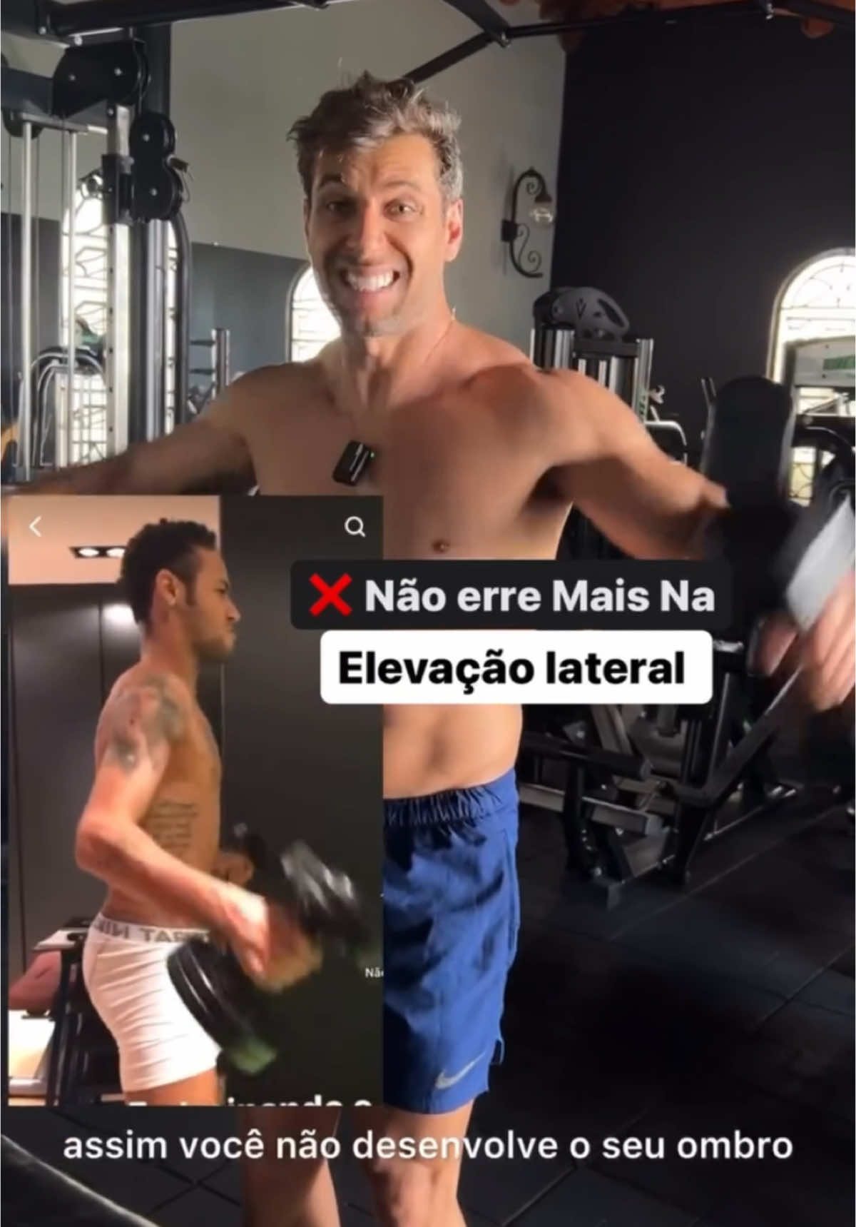 Se você faz elevação lateral assim: jogando o peso para o trapézio e com a postura errada, você está perdendo o foco do exercício e não ativando o músculo corretamente. A maioria das pessoas joga o cotovelo para baixo, eleva os ombros e acaba forçando mais o trapézio do que o deltoide lateral. O movimento perde eficiência e os resultados não aparecem. Quer saber mais estratégias para ganhar músculos e baixar o percentual de gordura de forma eficiente? Comente ‘natural’ e eu te explico tudo o que você precisa #gym #musculação #ombro #Fitness #fitnessmotivation 