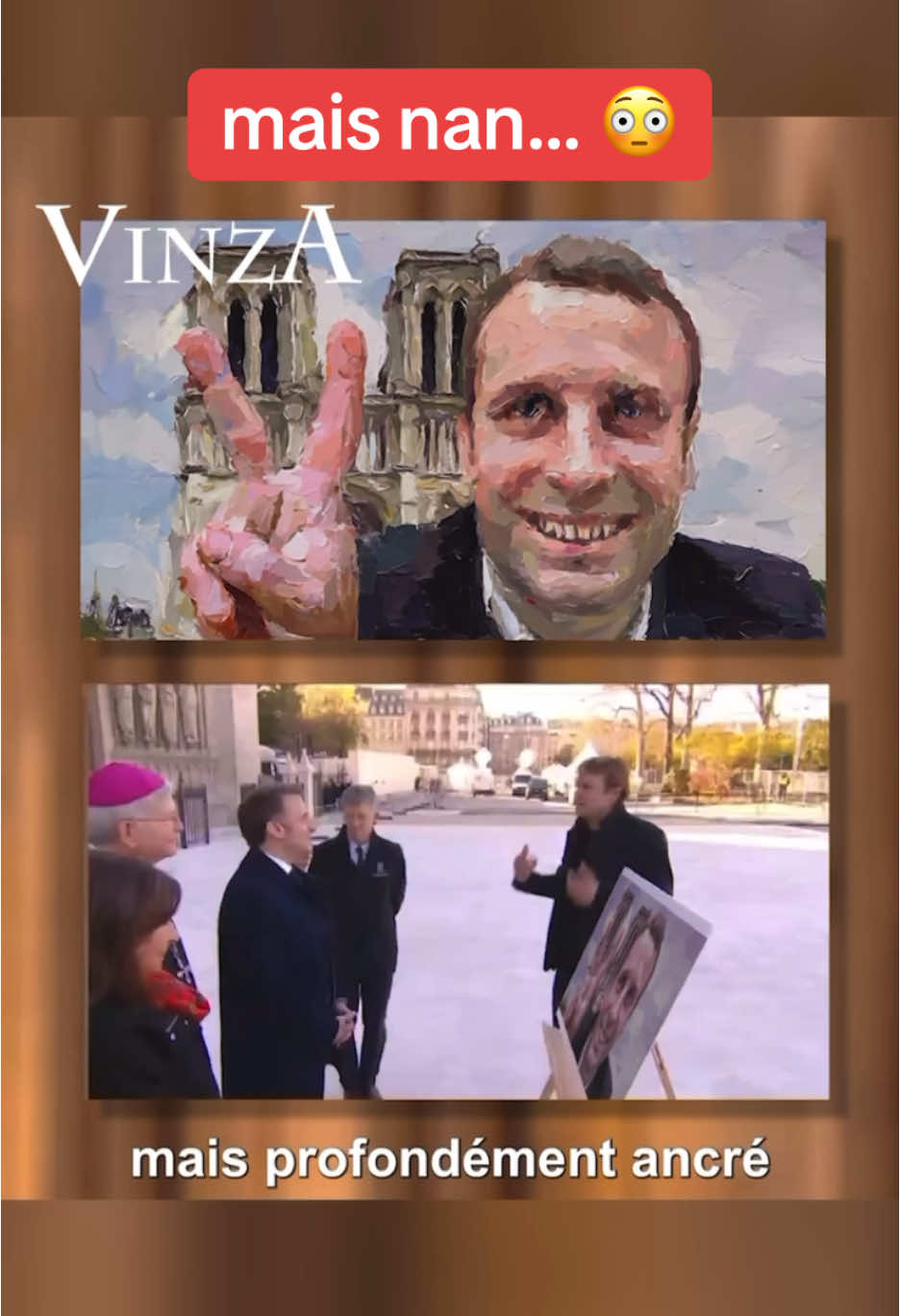 Notre-Dame : une peinture en hommage à Emmanuel Macron Cette vidéo est un détournement que j’ai réalisé sans aucune IA mais juste grâce au montage et au trucage (comme toutes les vidéos de ma chaîne d’ailleurs 😉) Vérifiez toujours vos sources quand vous avez un doute ! #vinza #macron #notredame #portrait #peinture 