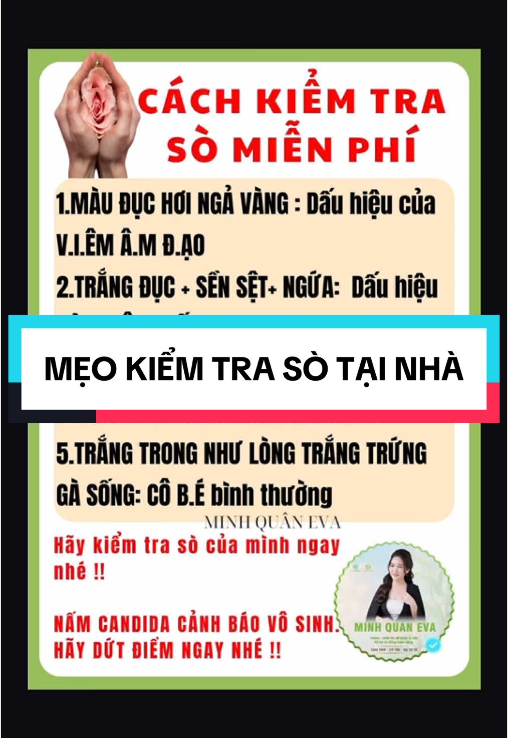 Bạn đã biết cách kiểm tra sò của mình tại nha chưa? Cùng tìm hiểu nhé#TikTokAwardsVN #LearnOnTikTok #benhphukhoa #namcandida #khihuhuyettrang #nguaamdao #khihubadau #khihusuachua #khihucomuihoi #viemnhienphukhoa 