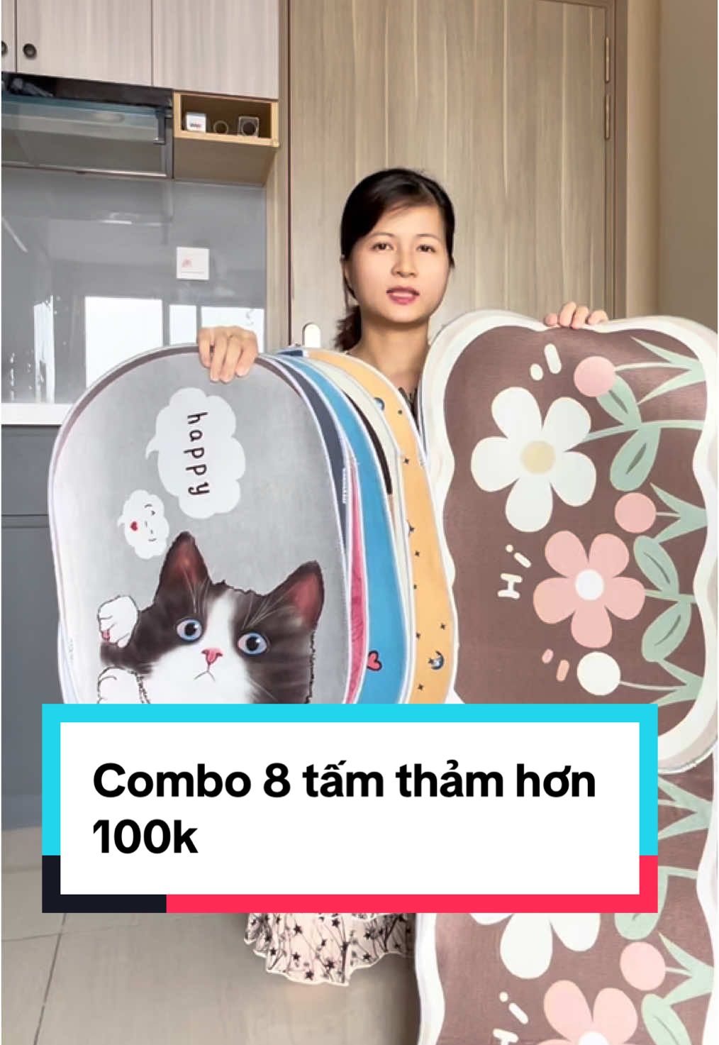 Combo 8 tấm thảm chỉ hơn 100k, trang trí nhà cửa đón Tết ạ #thamlauchan #thamtrangtri #aiphuong295 #xuhuong 