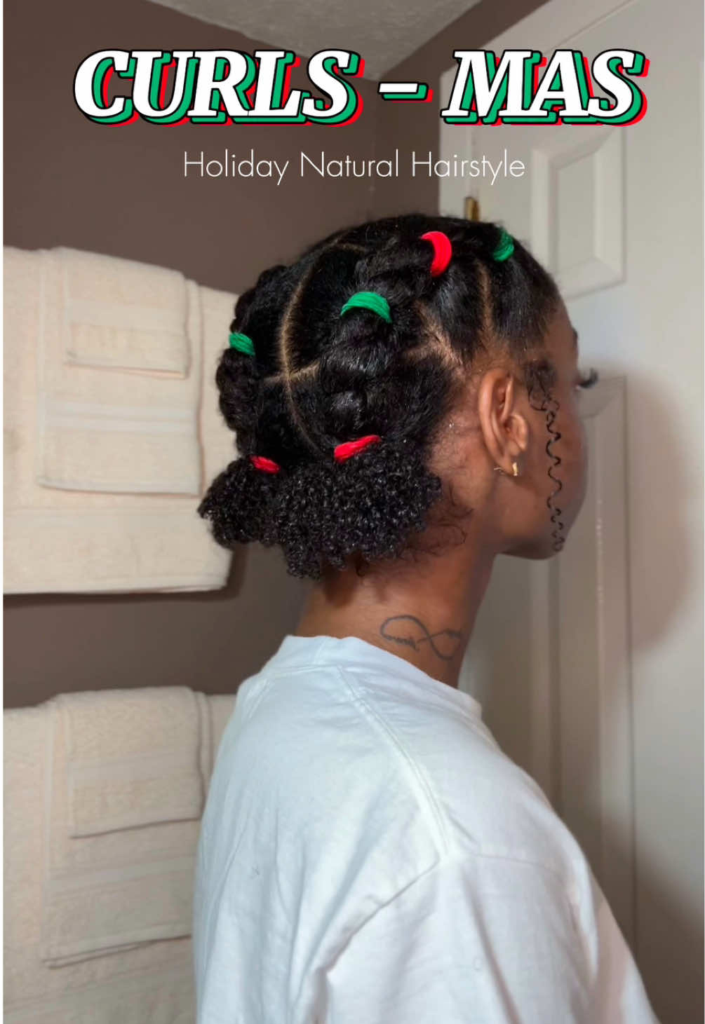 Curls-Mas Holiday Natural Hairstyle 3 Bubble Braids into 2 curly puffs + Red and Green Hair Ties This Leave In Conditioner from @As I Am is literally my new fav #blackgirlhair #naturalhair #type4hair #shortnaturalhair #naturalhairstyle #curlyhairstyle #holidayhairstyle #curlsmas