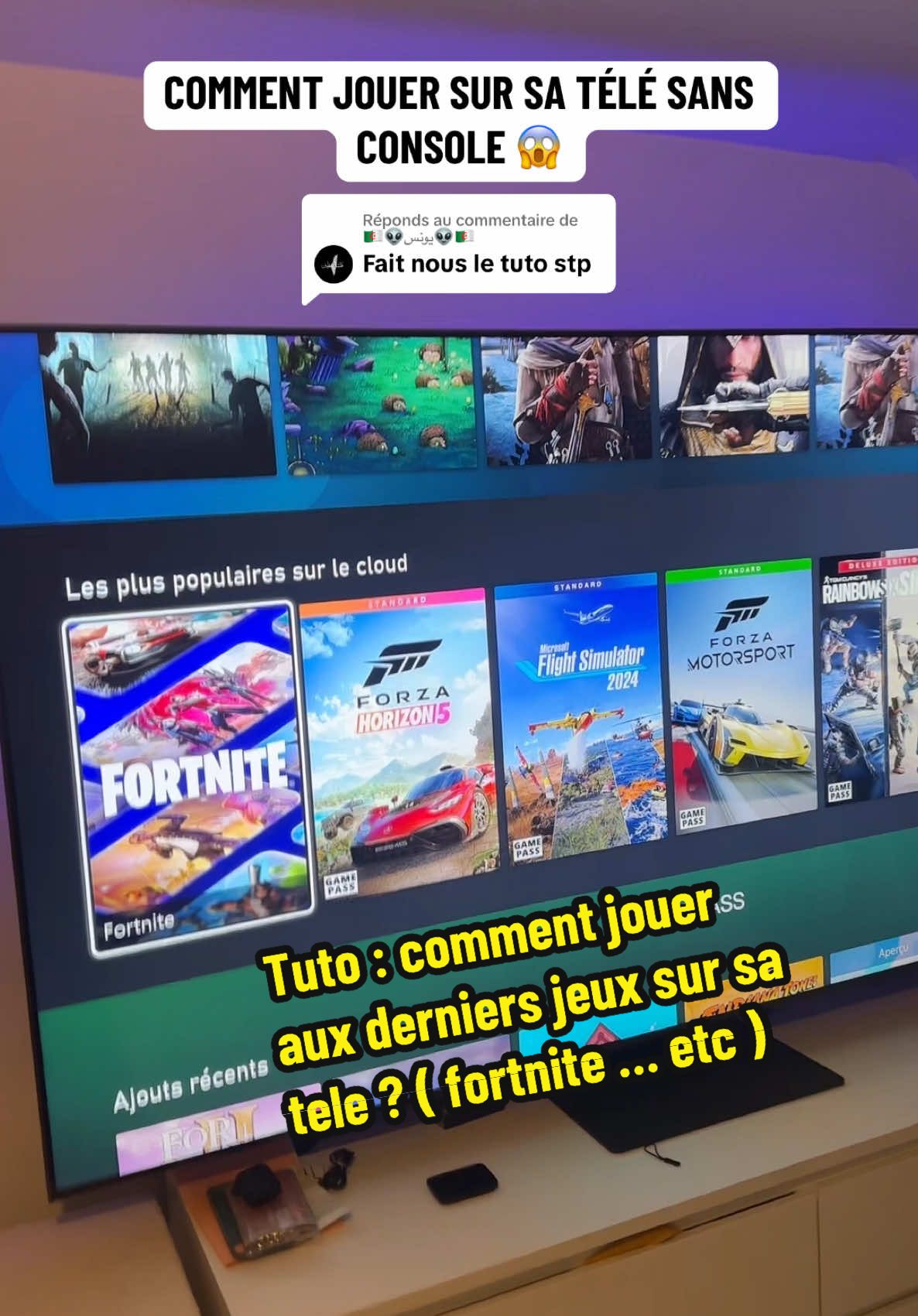 Réponse à @🇩🇿👽يونس👽🇩🇿 vous allez essayer de jouer a fortnite sur votre tele ? #test #tech #cloud #gaming #gamer #playstation #fortnite #tuto 