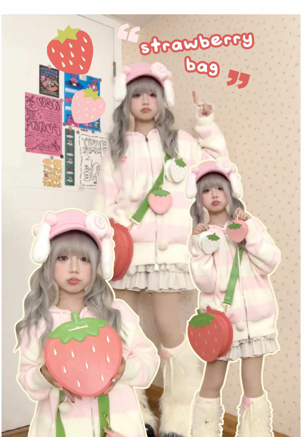 forever a strawberry girlie 🍓 strawberry bags now available on Kickstarter! 💕 #cutecore #kawaiicore #sanriocore #pastelcore #sweetcore #softgirl #pinkcore #jfashion #harajuku #OOTD #y2k 