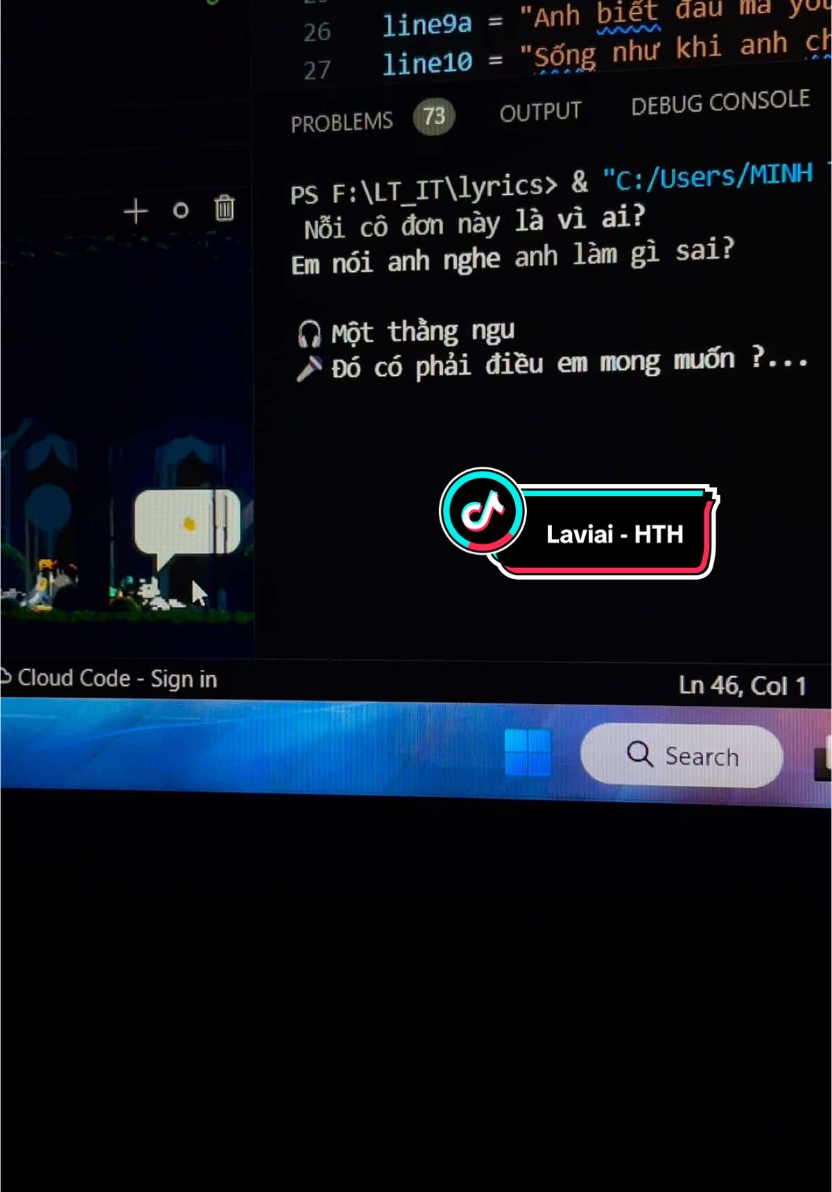 “Do co phai dieu em mong muon?” #it #coding #python #fyp #lyrics #viral #hieuthuhai #laviai #listnhaccuatung 