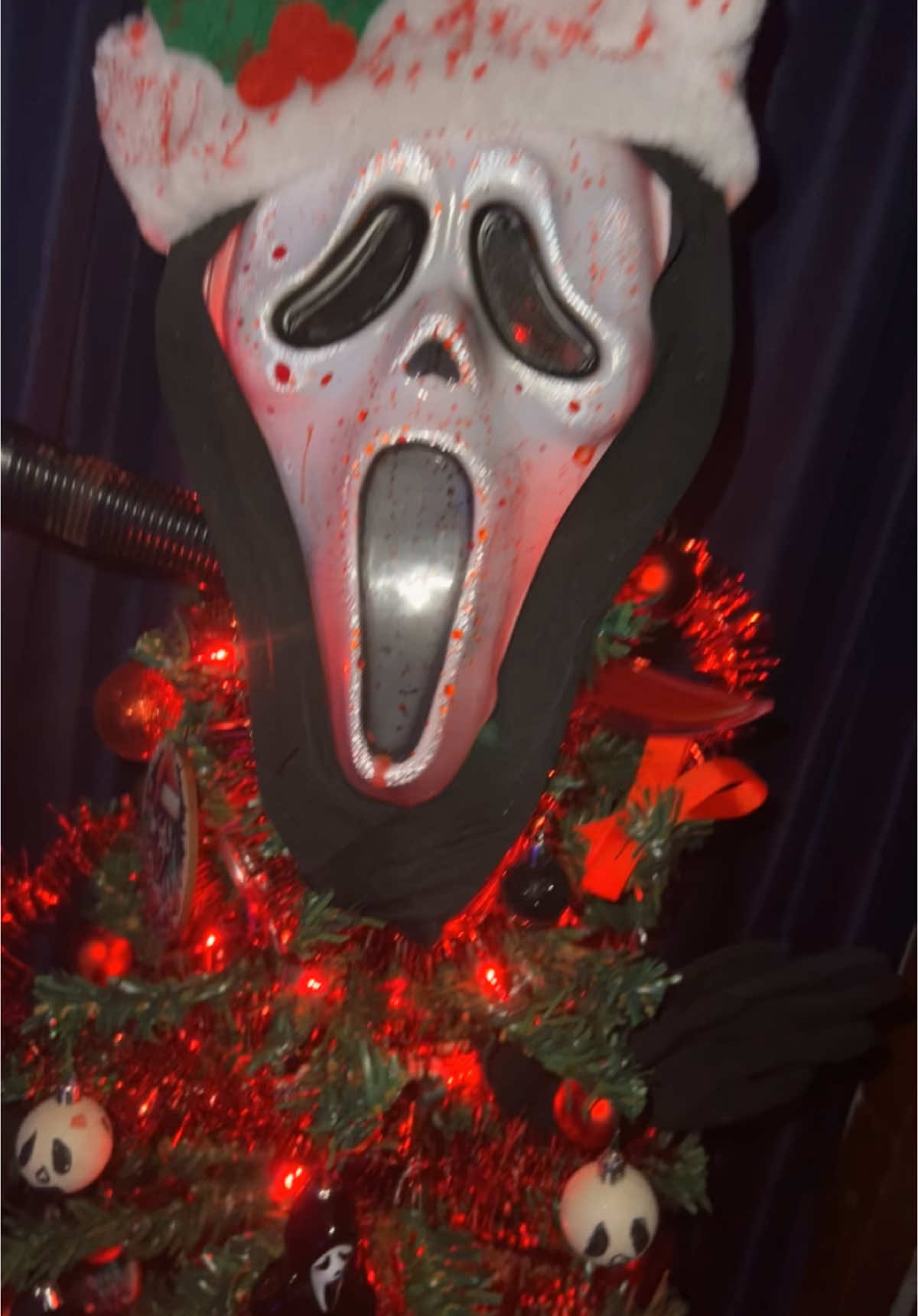 When your son takes Christmas and turns it into Creepmas #christmas #ghostface #christmastree #creepy #unique 