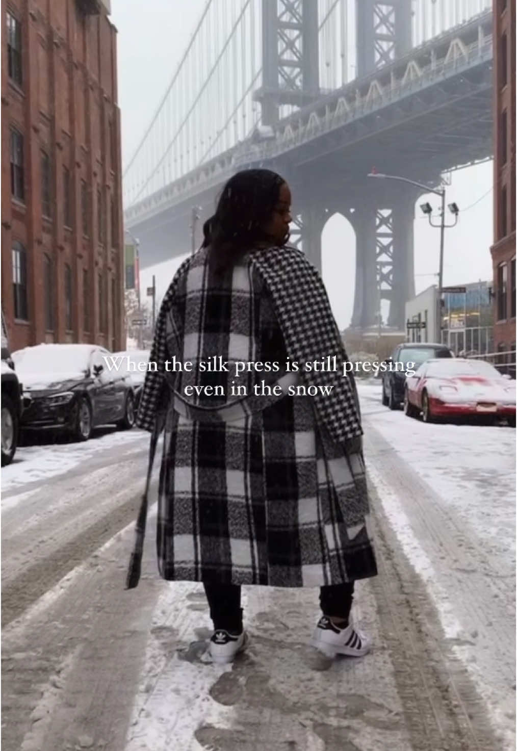 When your silk press is still very much silky even in the snow.  #blacktok #hairinfluencer #fentyhair #ultabeauty #hairgoals #silkpress #letitsnow #silkyhair #patternbeauty #sephora #fyphair #hairstyle #nycinfluencer 