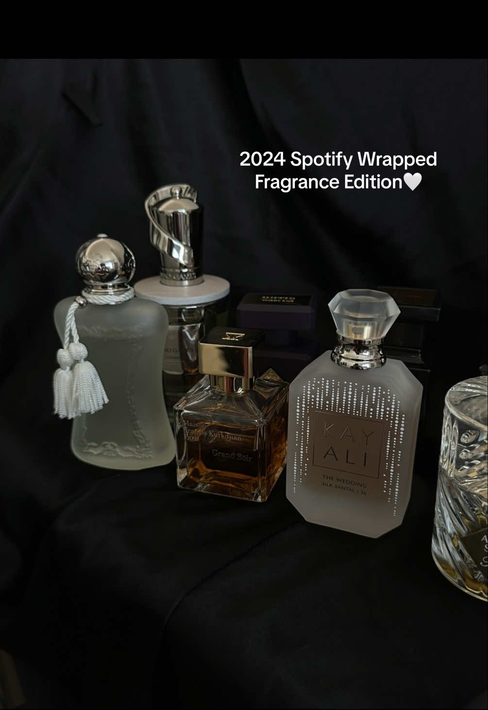 Fragrances are my love language 🤍 I had to be part of the Spotify Wrapped trend. #fragrancetiktok #fragrances #kayali #mfk #valaya #perfume #fyp #Vlog #spotifywrapped #beauty @Kayali @Parfums de Marly @mindgamesfragrance @MFK Paris @KILIAN PARIS @INITIO Parfums Privés @tomfordbeauty 