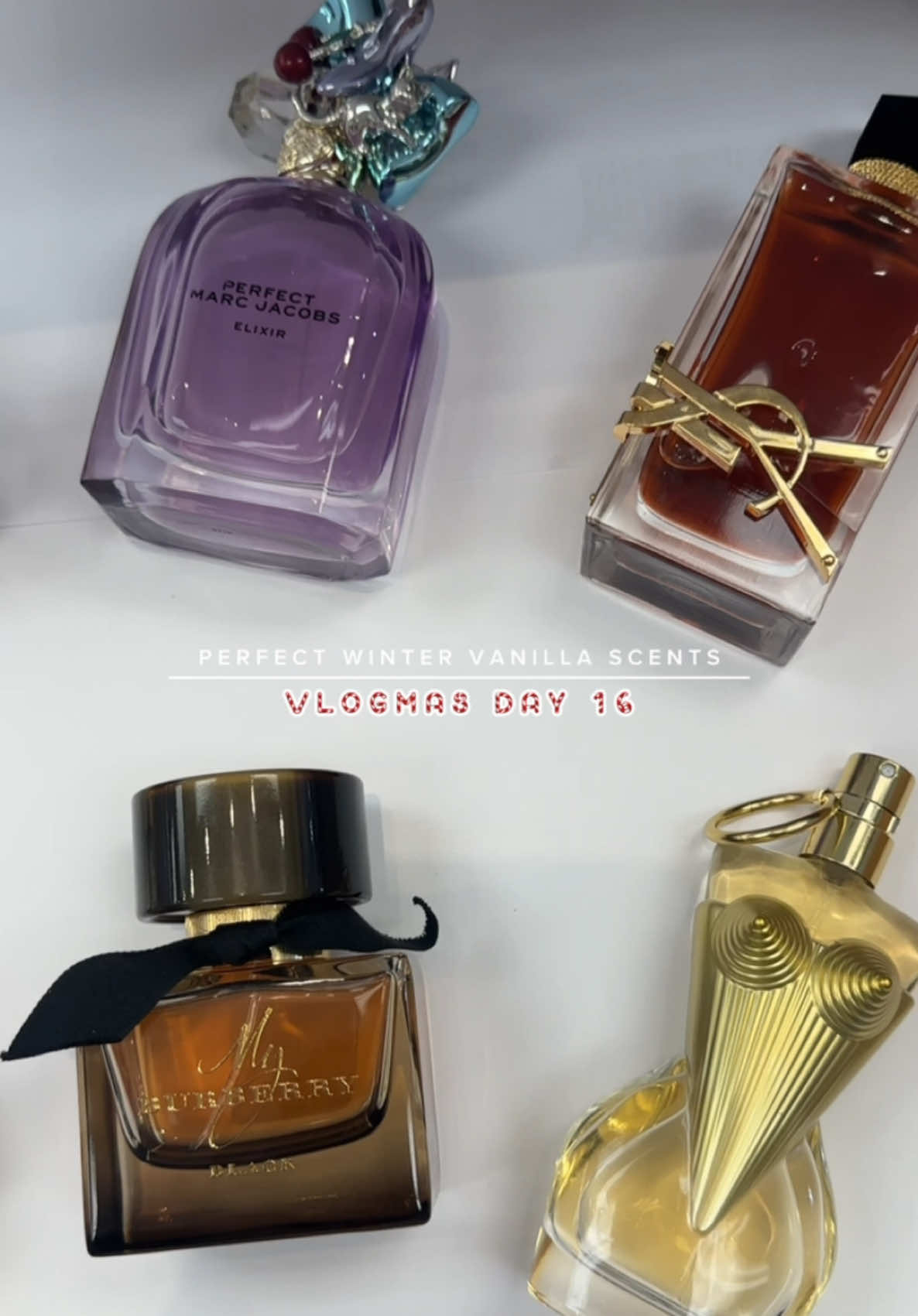Vlogmas Day 16 🎄❤️: some of my favorite and top winter fragrances 🤌🏽  #Vlogmas #perfume #layering #marcjacobs #burberry #jeanpaulgaultier #ysl #ysllibre #sabrinacarpenter #sweettooth #jimmychoo #burberrygoddess #arianagrande #vanillaperfume #vanillagirl #sparkleedavis 