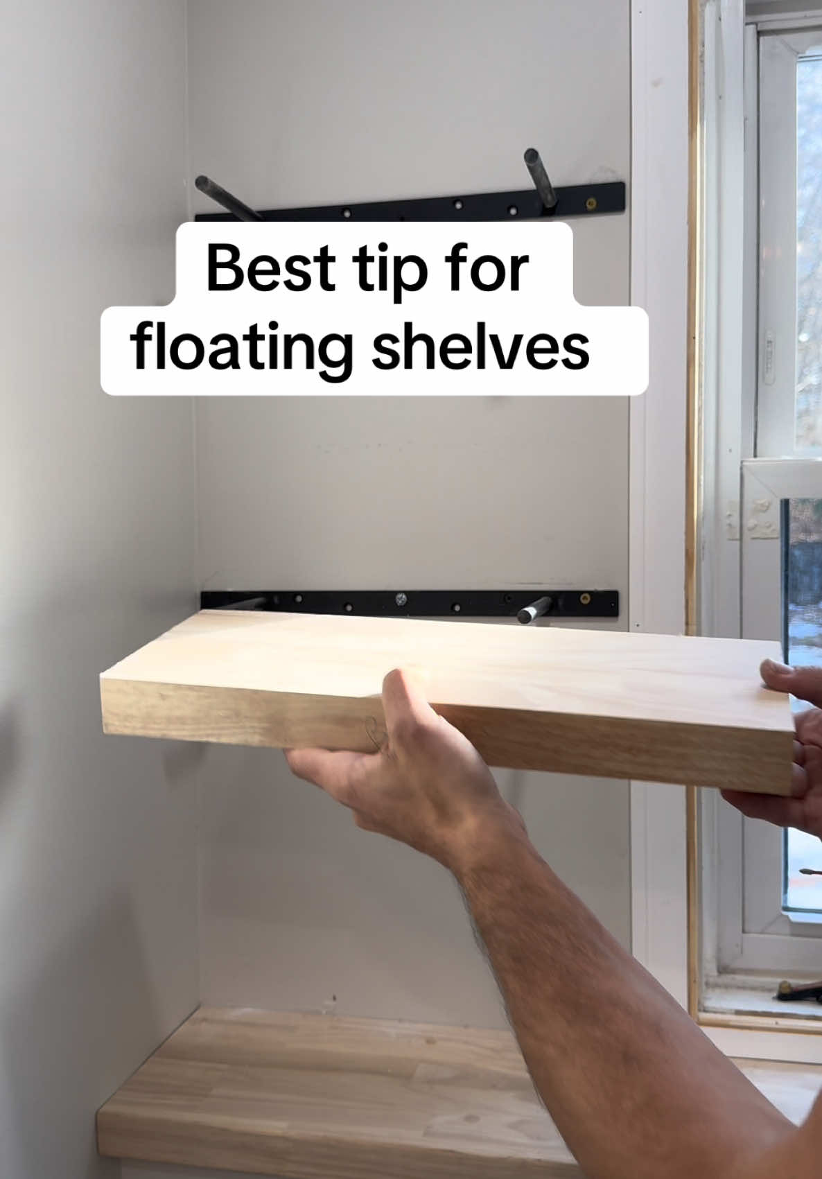 Floating shelves tip.  #remodel #construction #homerenovation #woodworking #howto #tools #DIY #carpentry #construction #homeremodeling #hgtv #tooltips #constructiontips #diytools 