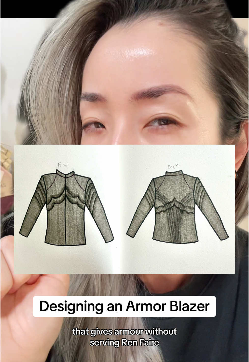 New prototype for my new XV Blazer is coming in this week and I am SO EXCITED!! Let me know your thoughts — is this feeling like the right balance of historical inspiration and modern aesthetics, to you? #greenscreen #armor #fashiondesigner #fashiondesign #altfashion #knightcore