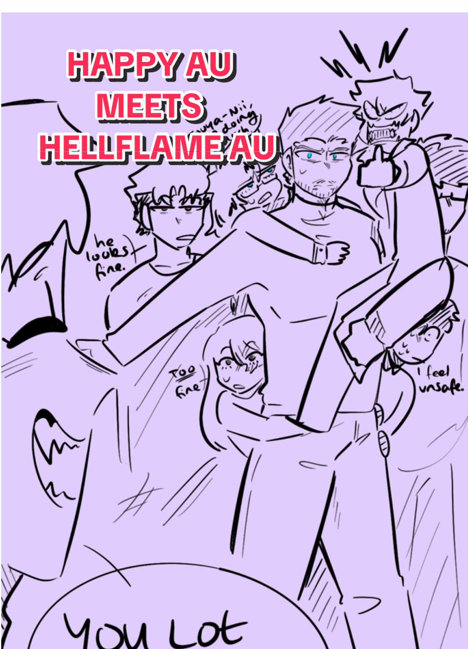 #HAPPYTODOAU meets #HELLFLAMEAU Fuyumi and Natsuo think everybody’s being too mean, Rei is suspicious because that’s NOT her man, Shoto and Enji are uncomfortable and Touya us convinced Hellflame is a vampire (he’s not). Hellflame is amused and pleased to see everyone doing so well. Haruo is concerned. #hellflame #touyatodoroki #endeavor #enjitodoroki #reitodoroki #fuyumitodoroki #natsuotodoroki #shototodoroki #haruotodoroki #todoroki #todofam #mha 