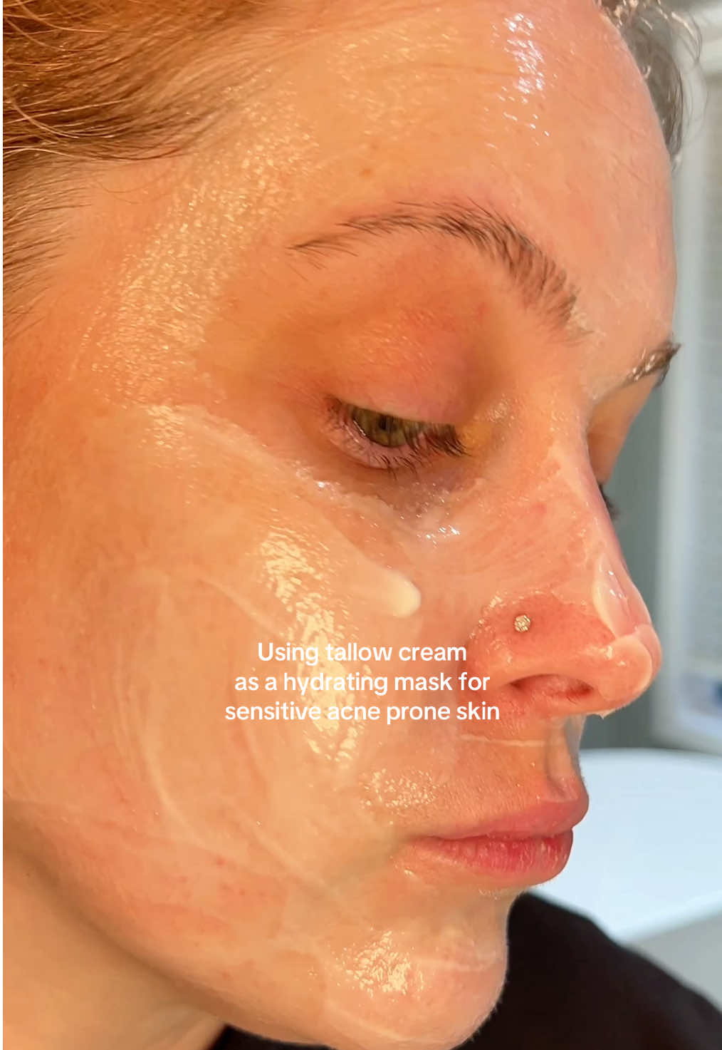 Leave on for 30 mins then wipe off with a damp towel.  Have you tried this trend yet?  #tallow #tallowskincare #hydratingmask #hydratingskincare #skincare #sensitiveskin #acneproneskin 