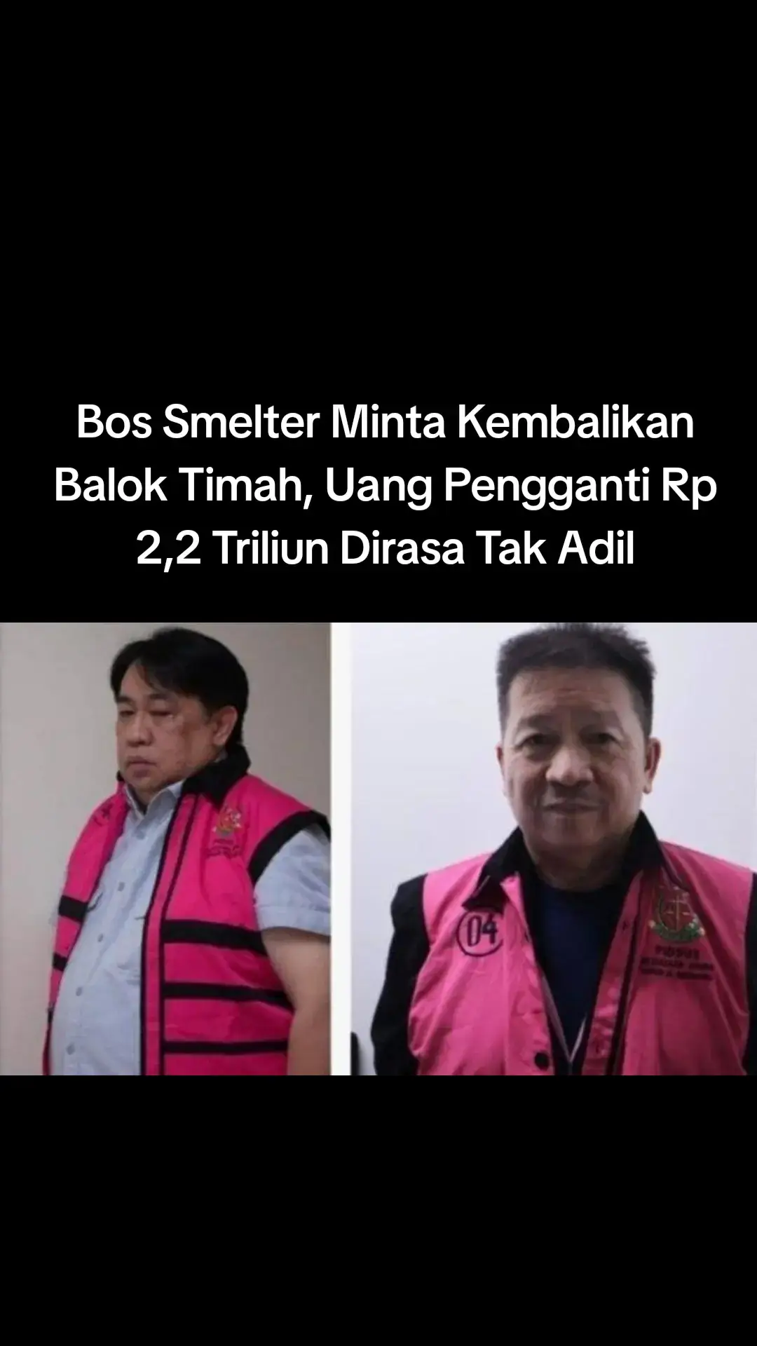 Suwito Gunawan atau Awi, bos smelter timah PT Stanindo Inti Perkasa, mempertanyakan soal tuntutan membayar uang pengganti Rp 2.200.704.628.766,6 (Rp 2,2 triliun) terhadap dirinya. Awi yang merupakan owner PT Stanindo Inti Perkasa mengungkap, jika pun ia harus membayar ganti rugi terkait kasus korupsi tata niaga timah tersebut, maka ia meminta kepada PT Timah untuk mengembalikan balok timah yang ia kirim melalui PT Stanindo ke perusahaan BUMN tersebut. Apabila memang saya diwajibkan untuk menanggung pengganti sebesar Rp 2,2 triliun, maka seluruh balok timah yang saya sudah kirimkan melalui SIP (Stanindo Inti Perkasa) kepada PT Timah Tbk juga harus dikembalikan kepada saya,” ujar Awi di Pengadilan Tipikor Jakarta Pusat, Senin (16/12/2024). Pernyataan ini Awi sampaikan ketika membacakan nota pembelaan guna merespons tuntutan jaksa penuntut umum yang meminta dirinya dihukum 14 tahun penjara, denda Rp 1 miliar, dan membayar uang pengganti Rp 2,2 triliun. Awi tidak menyebutkan berapa banyak balok timah yang dikirim PT Stanindo ke PT Timah. PT Stanindo merupakan salah satu smelter swasta yang mengikuti kerja sama sewa alat perlogaman dengan PT Timah. Awi menyebut PT Timah telah meraup kuntungan dari balok timah yang diserahkan PT Stanindo Inti Perkasa. Awi mengatakan, sejak menjalani pemeriksaan oleh penyidik hingga duduk sebagai terdakwa, ia belum pernah diklarifikasi terkait penerimaan Rp 2,2 triliun. Sementara itu, kata Awi, PT Stanindo Inti Perkasa hanya menerima biaya sewa alat peleburan dari PT Timah Tbk yang nilainya jauh dari tuntutan uang pengganti tersebut. “Sebesar Rp 486 miliar saja,” tutur Awi. Apakah adil jika saya harus menanggung beban uang pengganti dari hasil penghitungan yang salah?” lanjutnya. Oleh karena itu, Awi meminta majelis hakim mempertimbangkan sejumlah pembelaan yang pihaknya sampaikan.  Ia menyebutkan, PT Timah merupakan perusahaan negara dan memiliki aturan tertentu dalam menjalin kerja sama dengan pihak swasta. Ia mempertanyakan apakah dirinya turut dinyatakan bersalah ketika pihak internal PT Timah melakukan pelanggaran prosedur. “Apakah jika saya bekerja memenuhi perjanjian bahkan dituduhkan melakukan tindakan pidana korupsi?” ujar Awi. Sebelumnya, jaksa penuntut umum menilai Awi terbukti bersalah melanggar Pasal 2 Ayat (1) Undang-Undang Pemberantasan Tindak Pidana Korupsi. Ia dinilai bersalah melakukan korupsi secara bersama-sama dengan suami aktris Sandra Dewi, Harvey Moeis; eks Direktur Utama PT Timah, Mochtar Riza Pahelvi Tabrani; dan terdakwa lainnya. Jaksa menilai, Awi melalui perusahaannya itu diperkaya hingga Rp 2,2 triliun. Jaksa kemudian menuntut Awi dihukum 14 tahun penjara, denda Rp 1 miliar, dan uang pengganti sesuai uang korupsi yang diterima. Selain itu, jaksa juga menuntut Awi dinyatakan terbukti melanggar Pasal 3 Undang-Undang Nomor 8 Tahun 2010 tentang Pencegahan dan Pemberantasan TPPU. Minta Hakim Buka Rekening dan Kartu Kredit yang Diblokir Bos smelter timah lainnya, yakni Direktur PT Sariwiguna Binasentosa (SBS), perusahaan smelter timah swasta, Robert Indarto meminta majelis hakim membuka kartu kredit dan rekeningnya yang diblokir penyidik Kejaksaan Agung. Permintaan ini Robert sampaikan ketika membacakan nota pembelaan atau pleidoi di Pengadilan Tipikor Jakarta Pusat. Saya dengan ini juga meminta agar akses ke keuangan pribadi saya yang telah disita dan diblokir selama perkara ini berjalan,” kata Robert di Pengadilan Tipikor Jakarta Pusat, Senin (16/12/2024). “Dibuka dan kembalikan kepada saya,” imbuh Robert. Robert mengatakan, penyidik telah memblokir dua kartu kredit BCA, satu kartu kredit American Express, satu kartu kredit UOB PRIVIMiles, dan satu kartu kredit OCBC. Kemudian, tabungan di BCA, OCBX, dan tabungan Bank Capital. Dalam pembelaannya itu, Robert mengeklaim tidak pernah ikut terlibat dalam perjanjian kontrak kerjasama sewa alat penglogaman antara PT SBS dengan PT Timah Tbk. Kerjasama itu diketahui masuk delik korupsi yang kini menjerat Robert.