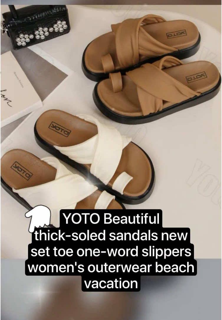 YOTO Beautiful thick-soled sandals new set toe one-word slippers women's outerwear beach vacation 