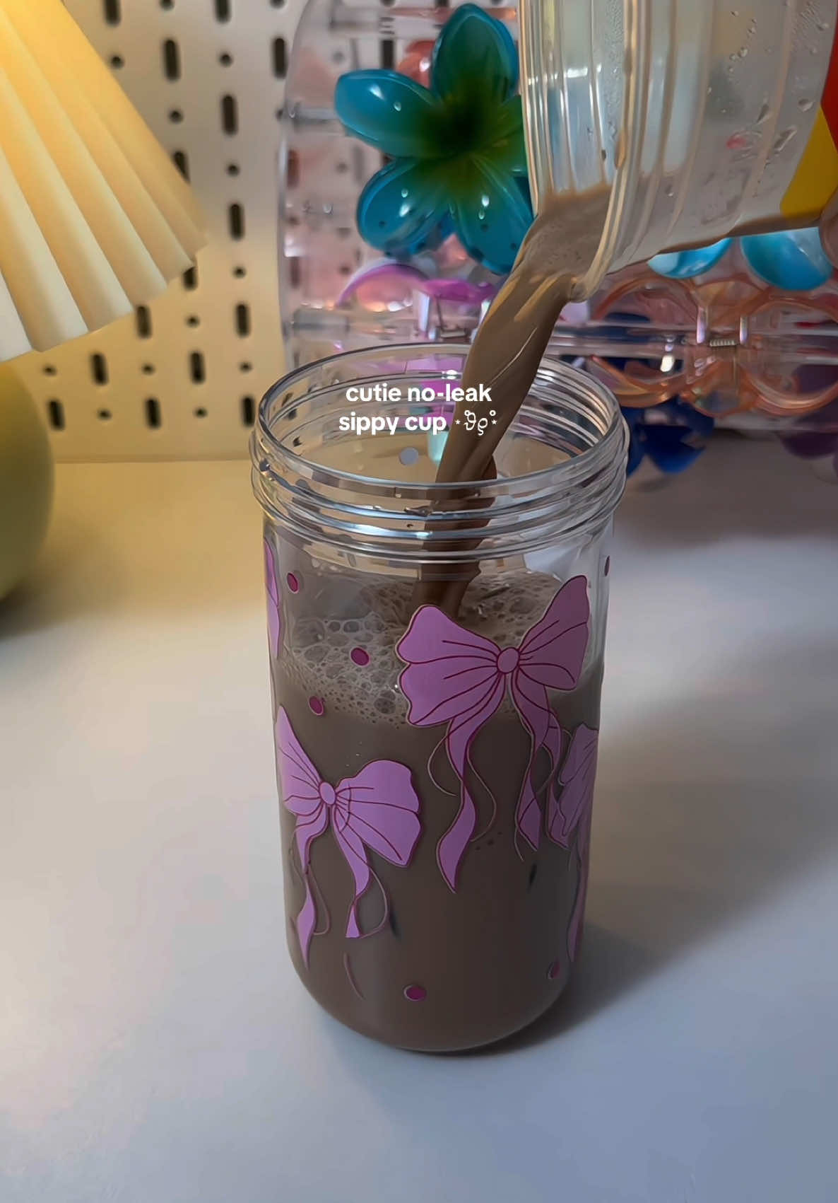 I'm obsessed with my new sippy cup with stickers ✨💗 #waterbottle #adultsippycup #sippycup #tumbler #icedcoffeecup #cutecups #coquettecup #bowknot #tumbler #trendingcups #coffee #icedcoffeerecipe