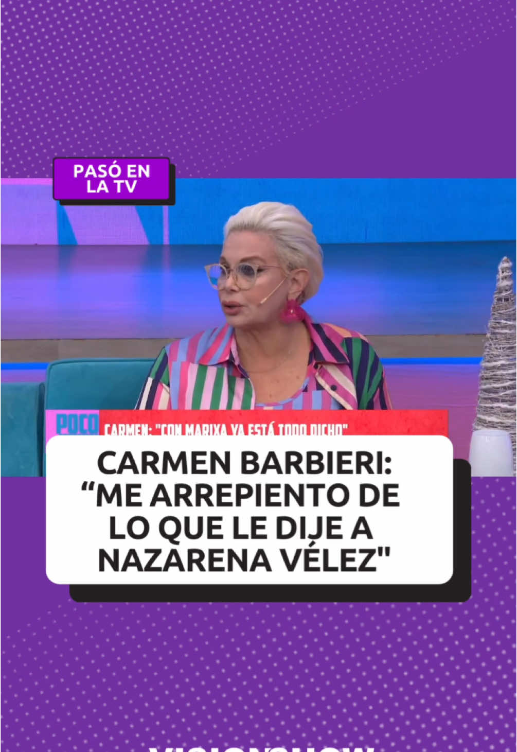 🗣️ Está tarde en #PocosCorrectos @barbieri_carmen la conductora del ciclo fue contundente a la hora de hablar de @nazarenavelez “Yo dije una frase que hasta el día de hoy me arrepiento”. #carmenbarbieri #nazarenavelez #visionshow 