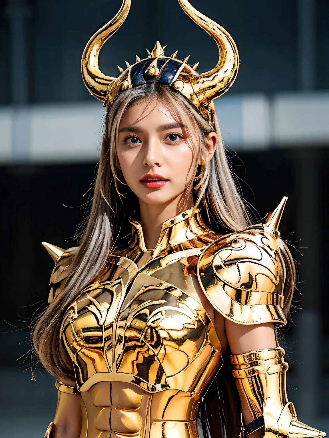 #聖闘士星矢 #saintseiya #牡牛座 #黄金聖闘士 #ai美女 #cosplay #anime 　　 いつもご視聴いただき、ありがとうございます ♪ お待たせいたしました～リクエスト☆彡をいただいていた 「牡牛座」「タウラス(Taurus)」「金牛宮」を守護する黄金聖闘士アルデバランです (^^)/ AI美女がコスプレをしたらという視点でご視聴いただけましたら幸いです m(__)m 今回も曲は「ペガサス幻想」のGuitar Re-Rec&Remixで、 アニメのオープニングでペガサス幻想を歌われていた 現「DAIDA LAIDA」のボーカルNoBさんです ♪ 力強いシャウトとエレキギターがカッコいい(^^) 必殺技はグレートホーンを表現してみました☆ なお、髪につきましては、短髪の金（原作）や黒（アニメ）、長髪の黒（OVA）のようですが、 「黄金魂」を見ていて見た目で長髪のグレーと思っていた（先天的に色覚が弱い）ので、 主観で明るめの長髪グレーにしてしまいました(^-^;　アルデバランよりも別作のタウラス似かもしれません 黒色も試しましたが、グレーの方が美しいのでご容赦くださいm(__)m 今回はアルデバラン自身がムウの提案での修復を拒んだとされる ペガサスに折られた角を表現したかったのですが、 リアルに再現するにはペガサスの画像データも必要なので、現状の形としました ひとまずは、黄金聖闘士を13人作って黄金聖闘士の共演ができたらなと考えております 最後までご視聴をいただけましたら嬉しいです (^_-)-☆