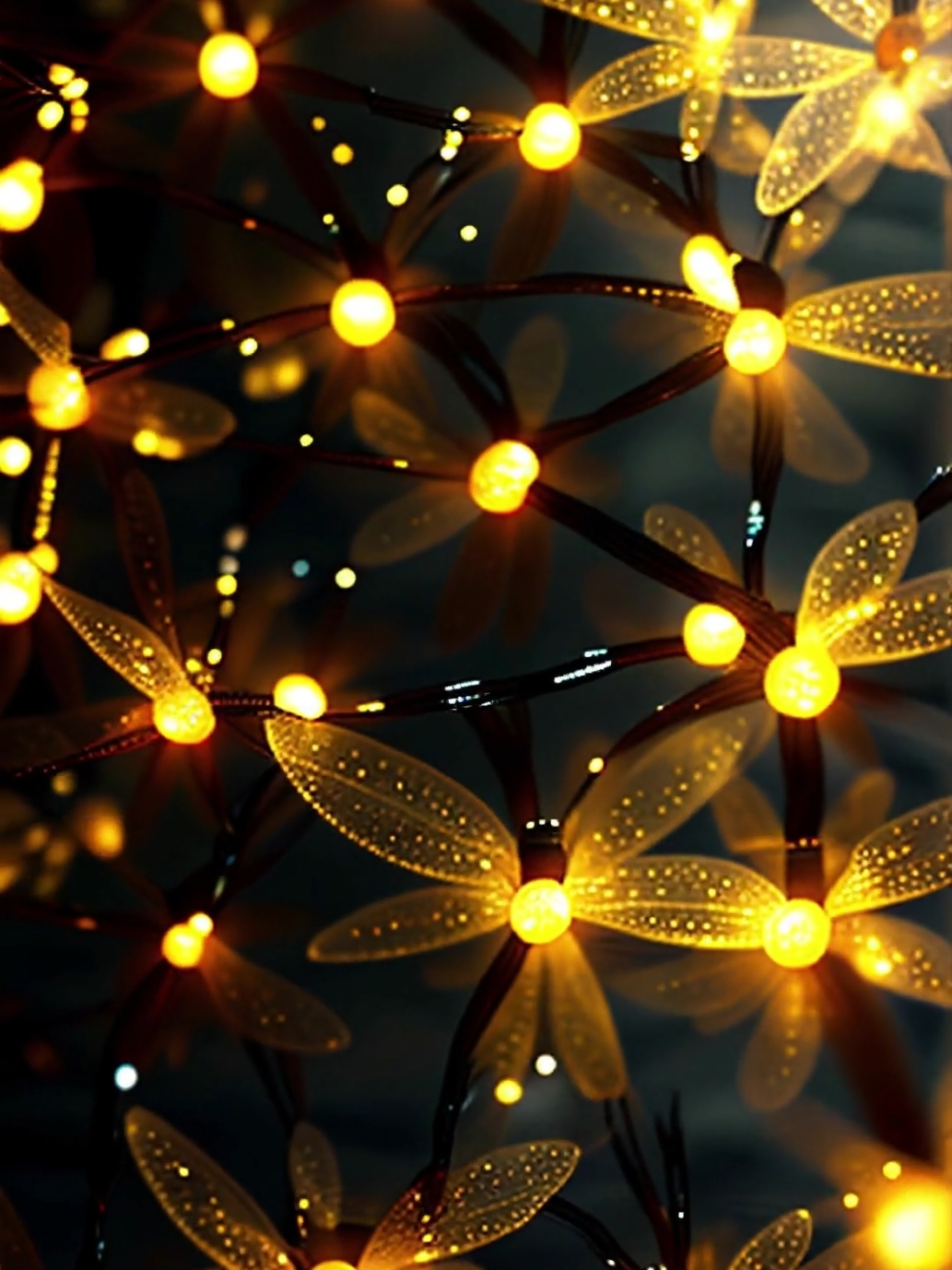 Firefly Garland. A delicate garland adorned with tiny, glowing orbs resembling fireflies. The lights gently shift and hover, creating a dynamic, lively effect that brings warmth and magic to the scene, as if nature's glow has come alive. #LiveWallpaper #FireflyMagic #DynamicLights #GlowingGarland #AIWallpapers 