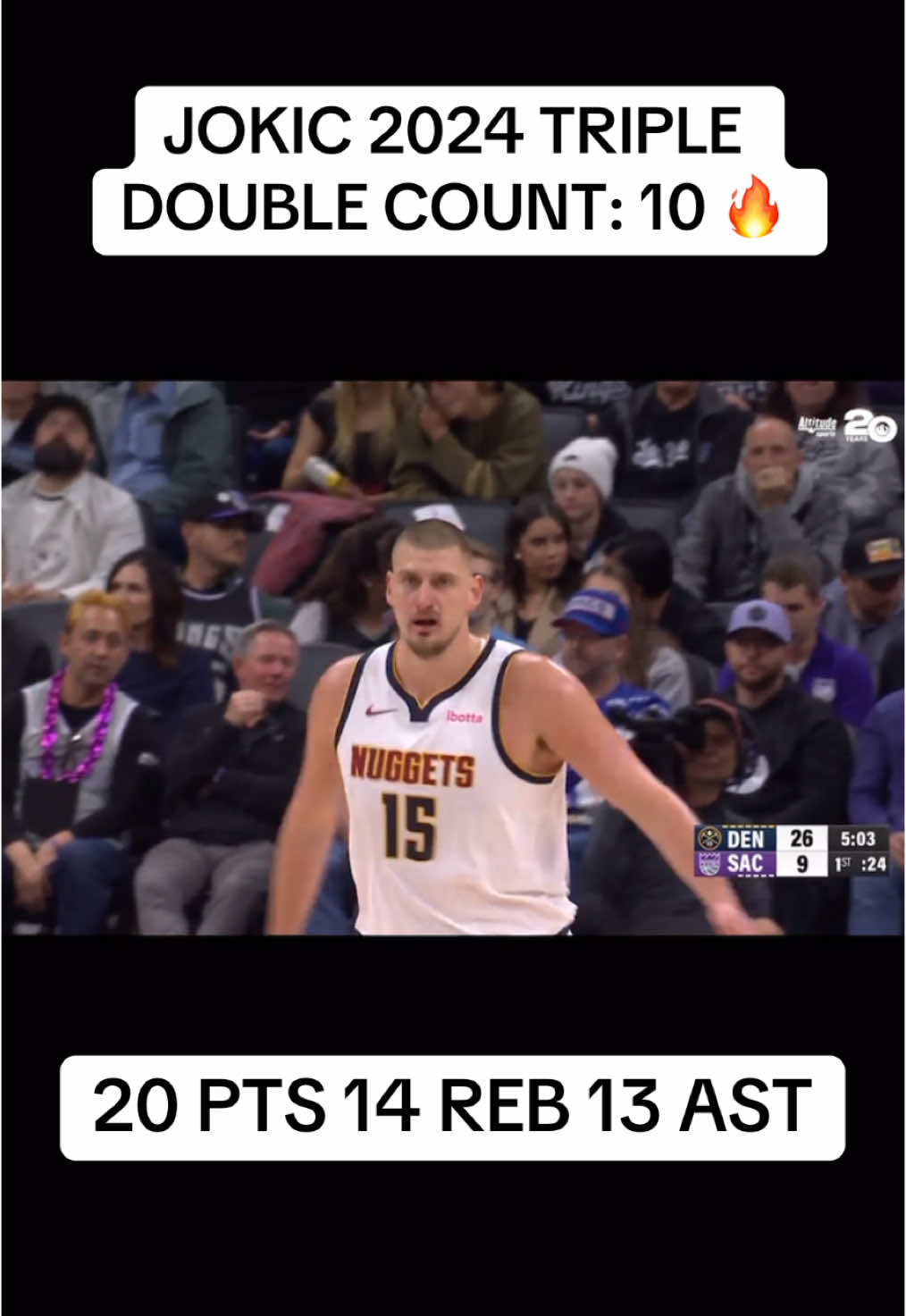 Jokic officially has 10 triple doubles on the season! What a win for the Nuggs! #jokic #joker #nikolajokic #NBA #serbia #nuggets #denvernuggets #tripledouble #thejoker #russellwestbrook #mvp #kings #sacramentokings #sacramento 