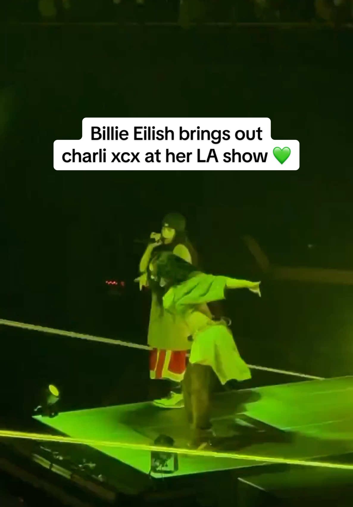 @BILLIE EILISH brings out @Charli XCX at her LA show 💚 #billieeilish #charlixcx #brat #livemusic #birdsofafeather #losangeles 