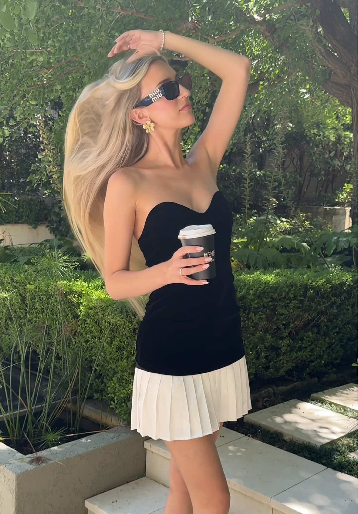 Meet me in the garden for coffee ⛲️🍃☕️ Wearing @FashionNova Mary Anne Pleated Velvet Mini Dress #ad #fashion 