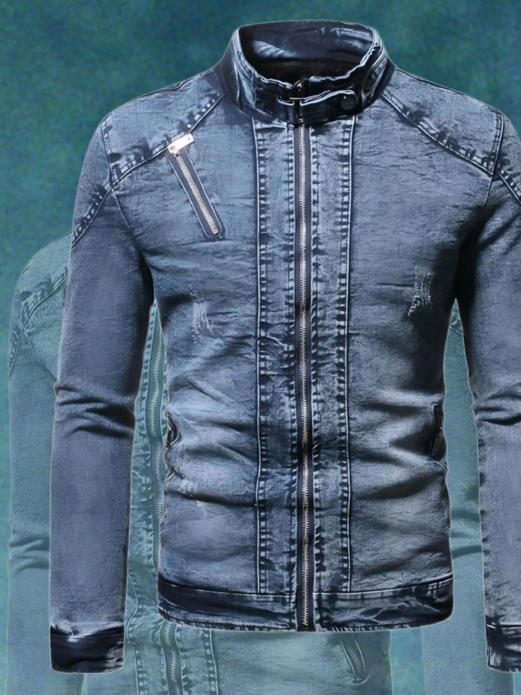 Jaket jeans bahan denim krah tinggi jaket biker biru  #hoodie #jaket #wibgajian #jaketjeans #blue #promoakhirtahun 