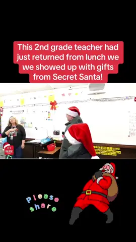 This 2nd grade teacher had just returned from lunch we we showed up with gifts from Secret Santa! #eastidahonews #arkansascares #arkansascaresjonesboro #god #Love #empathy #santa #sacretsanta #gift #giving #random #christmas #inspiration #godisgood #secret #jesus #school #teacher