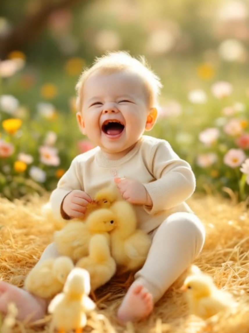 Cute baby laughing with chicken babies #cute #foryou #fyp #babylove #cutebaby #foryou #fyp #babytiktok #AI #viral #kids #usa 