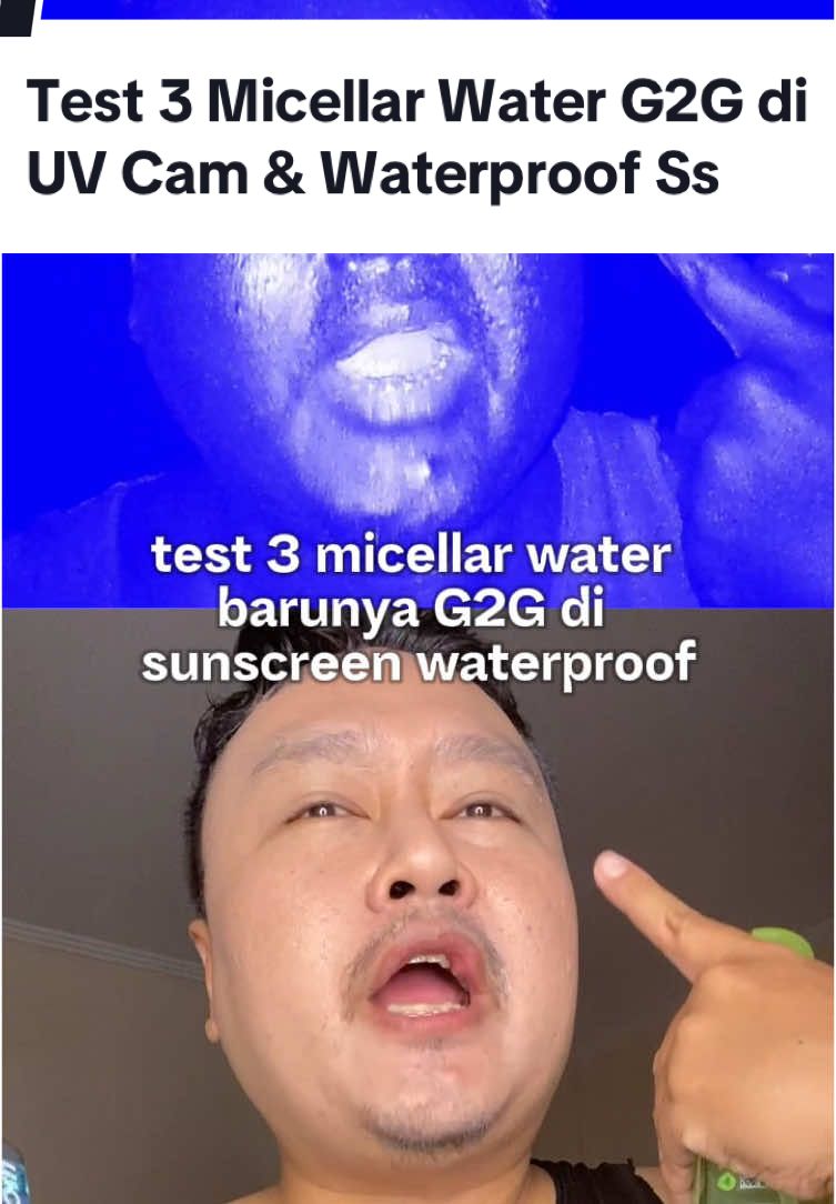 ini test 3 micellar barunya g2g langsung pake uv cam di sunscreen yg waterproof.. kira2 oke ga yaa🤔🤔🤔 #hungryforskincare #tipsskincare #skincaretips #micellarwater #firstcleanser #1stcleanser #cleanser 