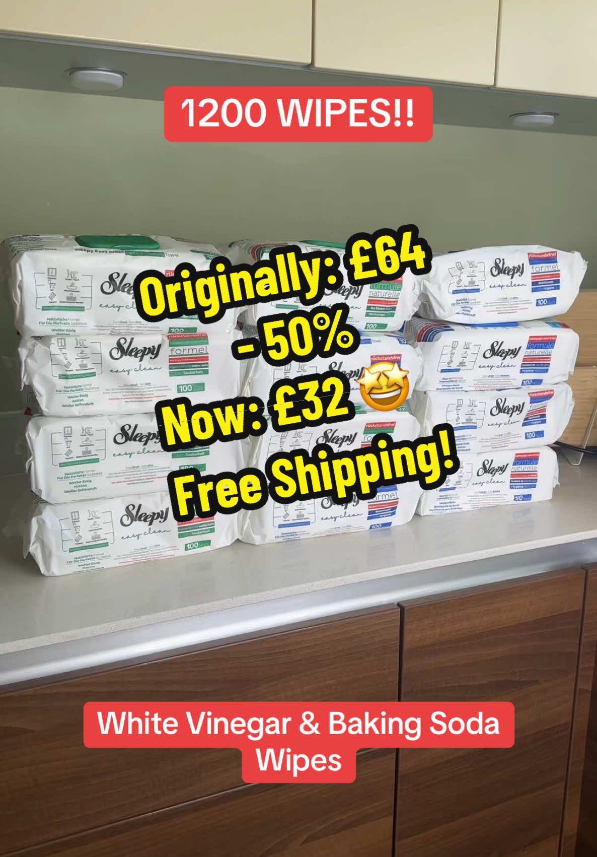 These 1200 White Vinegar and Baking Soda Wipes will last forever! Currently 50% OFF with FREE SHIPPING @Wholesale UK 🤩 #wipes #cleaning #cleaningtiktok #cleaninghacks #cleaningmotivation #cleaningtips #cleaninghack #cleaninghouse #bulkbuy #bargain #tiktokmademebuyit 