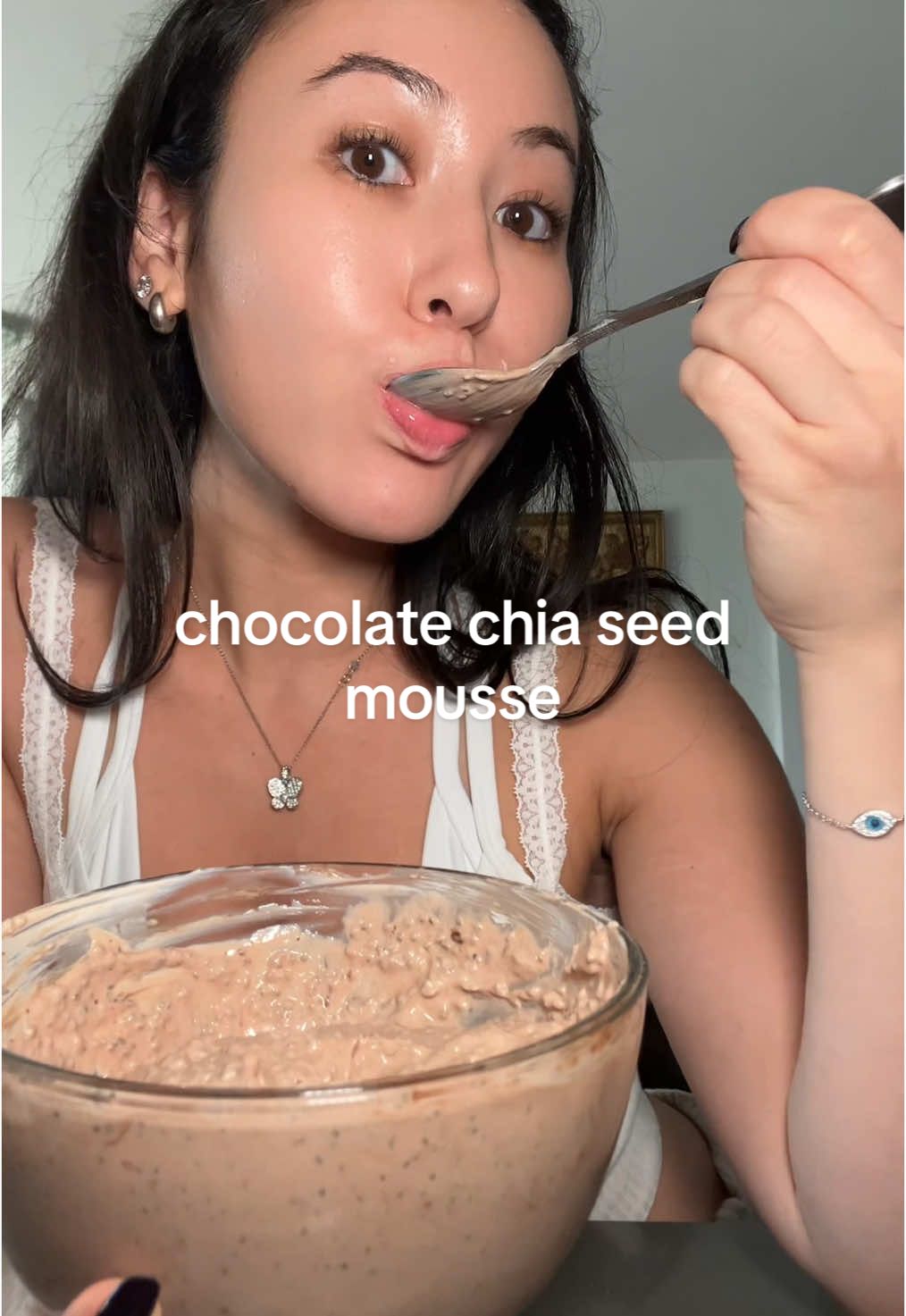 Trying the viral healthy chocolate mousse recipe :) 55g of protein! I put my own lil twist on it Recipe: 1 cup full fat greek yogurt 3 tbsp chia seeds 1 scoop chocolate protein powder 1 tbsp cocoa powder 1 tbsp maple syrup 2 tbsp almond milk Handful crushed walnuts Cinnamon  Cc: @Laura Stevens  #healthyrecipes #healthylifestyle #chiaseedpudding #debloat #guthealth #EasyRecipe #healthydessert #wellness 