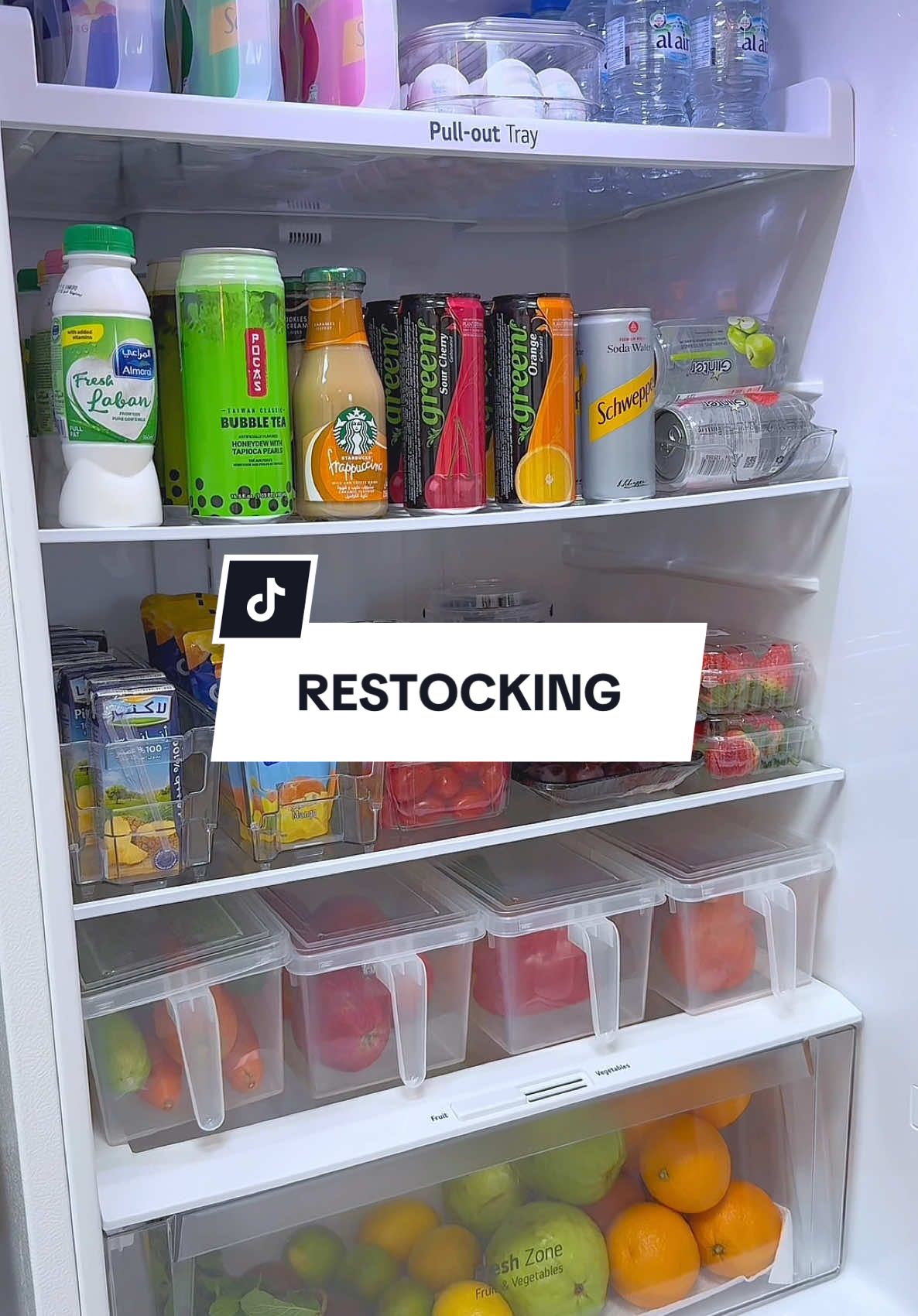 Monthly restock 🤍 #restock #fridgerestock #drink #asmr #FoodTok #asmrsounds 