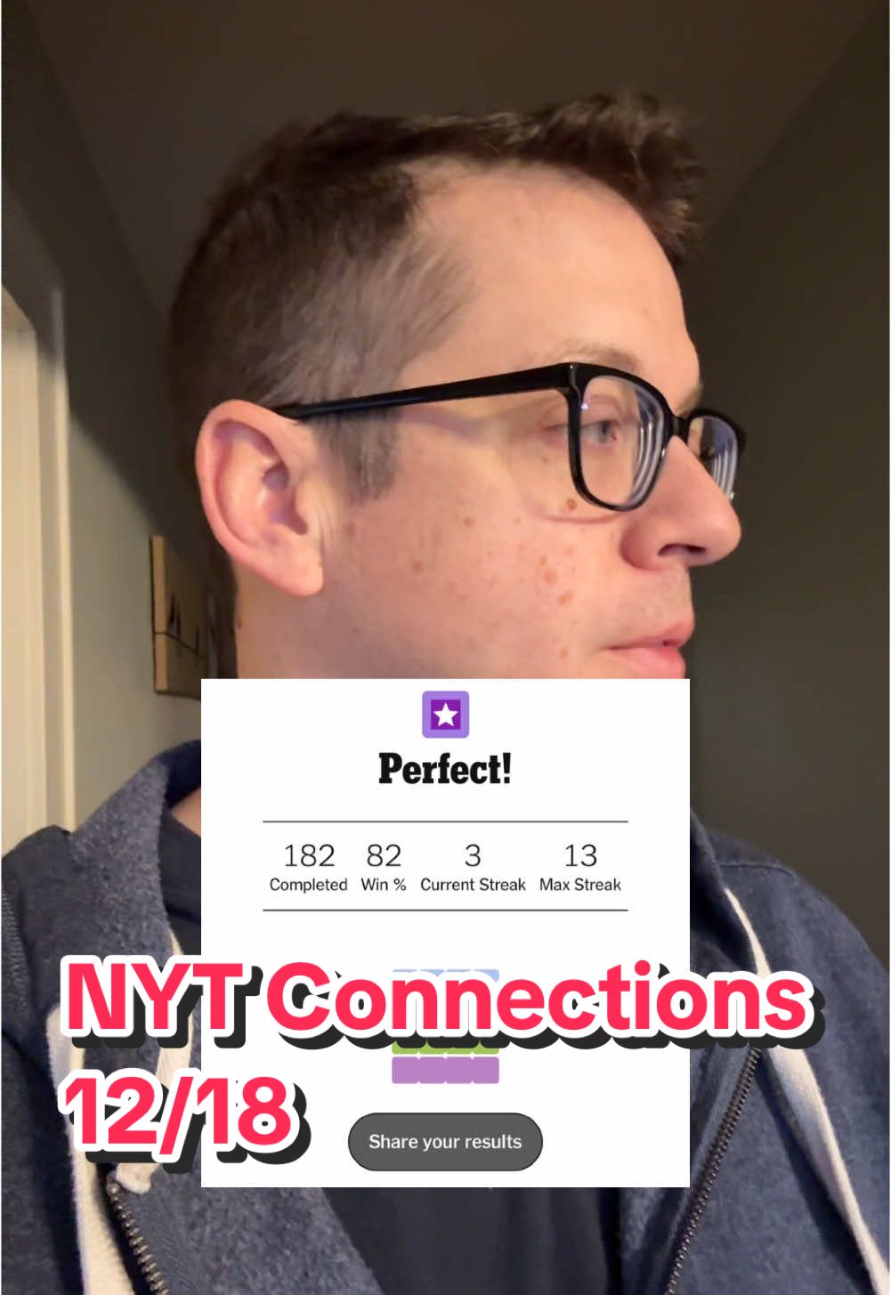 NYT Connections 12/18. Perfect, but purple just happened. #nytconnections #connections #nytgames #games #puzzles