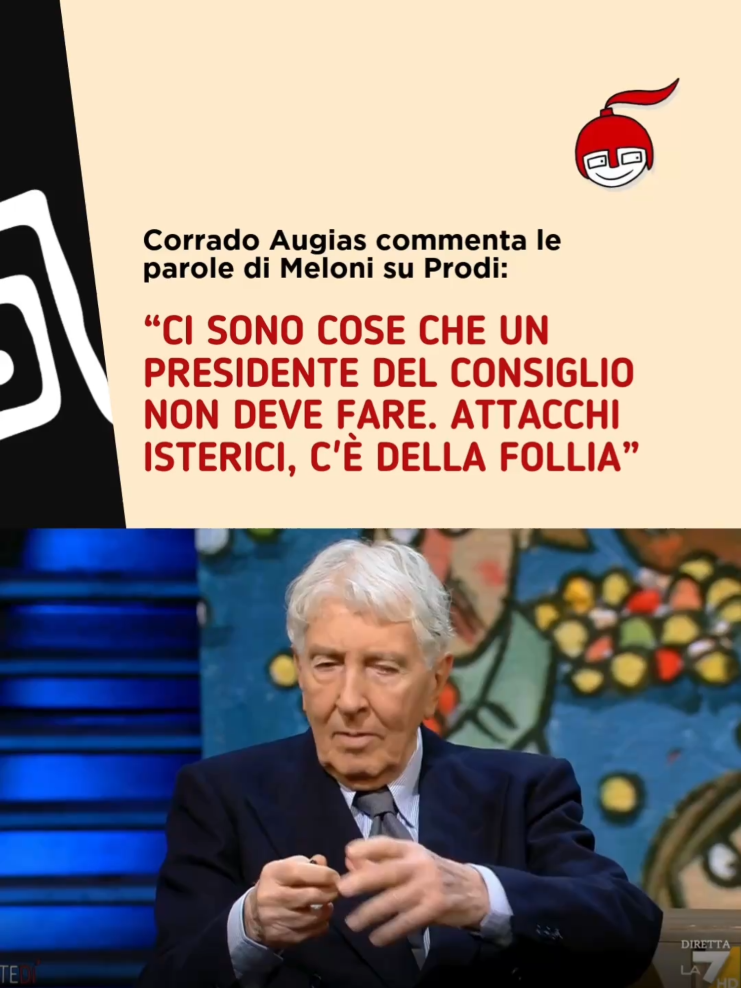 Corrado Augias commenta le parole di Meloni su Prodi: “Ci sono cose che un Presidente del consiglio non deve fare. Attacchi isterici, c'è della follia”.  #Prodi #Meloni #dimartedi #CorradoAugias #davedere