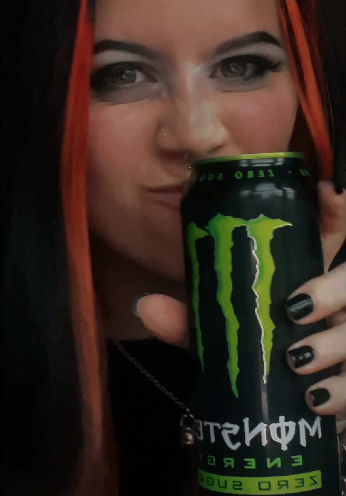 I love the smell of it 😈 @Monster Energy #fyp #vampiress #monsterenergy #viralvideo #sable #rockmusic #darkangel🥀🖤 #vampiregoth #redandblackhair #gothic #alt #inked #tattoo 