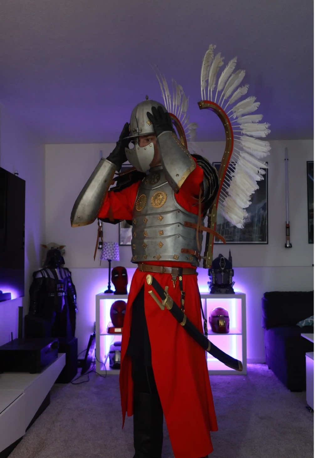 My first historical armor, the Polish Hussar armor. I still have some work to do, but it looks great! The saber is from FakeSteel and is a prop made of all foam! #cosplay #cosplayer #armor #polishhussar #medieval 