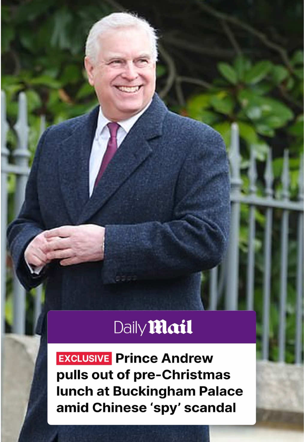 BREAKING: The Duke of York has withdrawn from tomorrow's pre-Christmas lunch at Buckingham Palace, MailOnline has learned. After consulting with his ex-wife, the Duchess of York, Prince Andrew decided not to join the 70 other family members at the palace. His decision will relieve his brother, King Charles III, amid the controversy over Andrew's alleged ties to Chinese spy Yang Tengbo. Despite earlier insisting he should attend, Sarah convinced him to pull out. This follows Andrew's choice to skip the Royal Family's Christmas celebrations at Sandringham next week, easing royal aides' concerns. Find out more on dailymail.com #royalfamily #princeandrew #dukeofyork #scandal #christmas #royaltok #news 