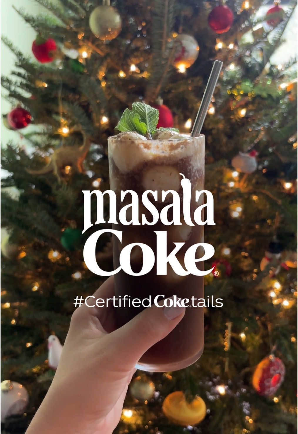 Would you try this masala coke? Bonus points for @Gillie’s ginger lime coconut milk ice cubes. 🍋‍🟩🤤 #CertifiedCoketails   Recipe:  (1) Teaspoon of masala (1) Pinch of salt (1) Coca-Cola w/ Freshly squeezed lime juice
