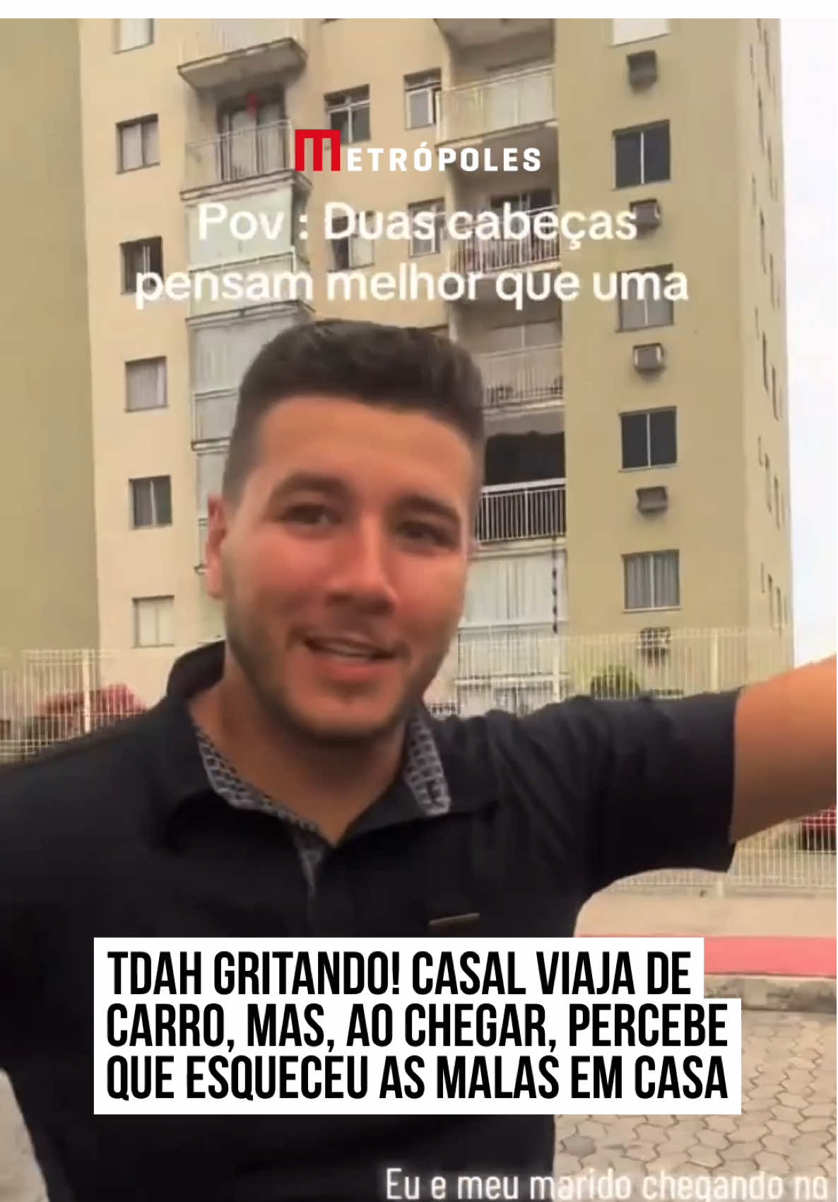 #TDAH gritando! Um vídeo que circula nas redes sociais registrou o momento em que um #casal, após viajar de carro, chega ao destino, mas, ao abrir o porta-malas, percebe: as #malas ficaram em casa. Apesar do transtorno, os dois foram capazes de rir da situação.  “POV: Duas cabeças pensam melhor que uma”, escreve a mulher, responsável pelo registro, no vídeo. “Eu e meu marido chegando no destino da viagem sem as malas (esquecemos na garagem de casa)”, relatam. #tiktoknotícias 📽️@andressalopes_als (tk) | @myhoodbr