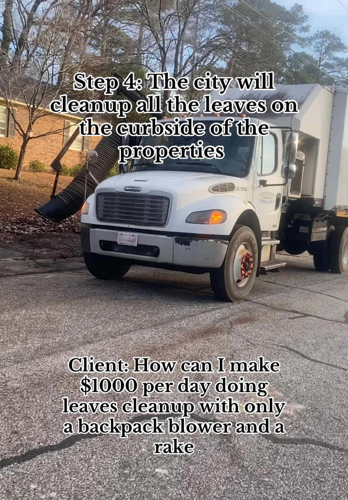 Client how to make $1000 per day doing curbside leaves cleanup. #sixtenlandscaper #fyp #foryou #grass #lawn 