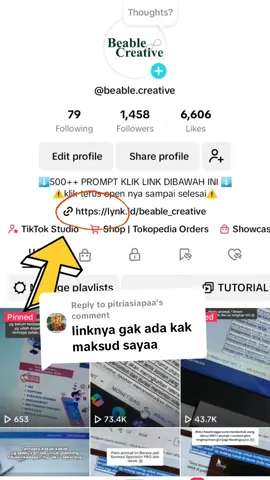 Replying to @pitriasiapaa Link nya klik di sebelah sana yaa yg aku lingkarin dan tanda panah yaa guysss ✨️ #lynk #prompt 