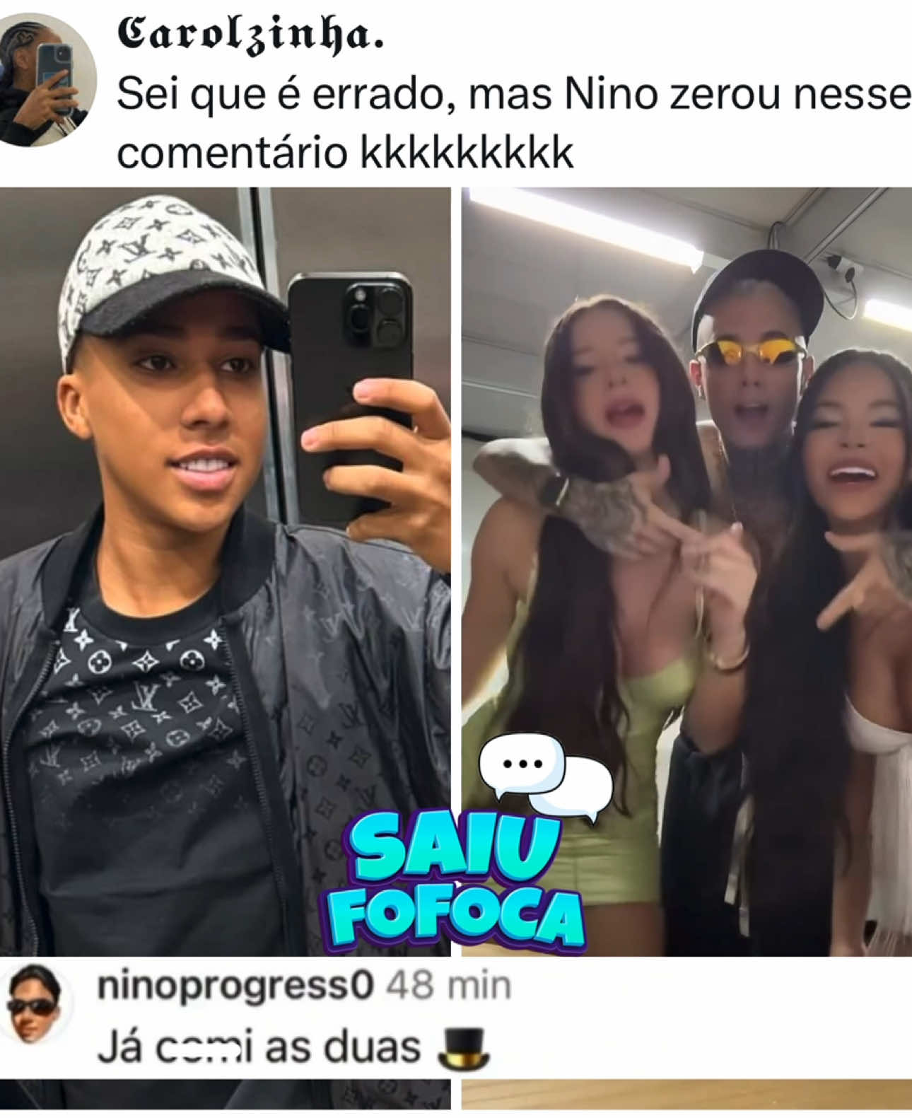 EITA! Após o MC Paiva postar um vídeo com a Larih Boas e a Karamba Livia, o Nino Abravanel teria feito um comentário polêmico, que logo em seguida apagou, dizendo: 