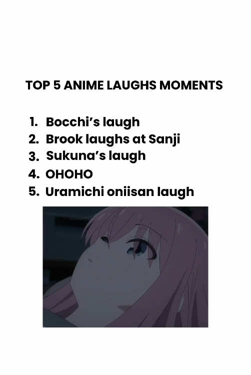 The first one is the most realistic laugh I have heard in anime 😭 #Anime #animeedit #animefyp #animemoments #animefunnymoments #animefunny #animelaugh #bocchitherock #uramichioniisan #jujutsukaisen #onepiece #brainrot #brainrotcore #skibidichallenge #brainrotting #pageforyou #goviral #fyp #animebadassmoments #animescene #funnytiktok #sukuna #bocchi 