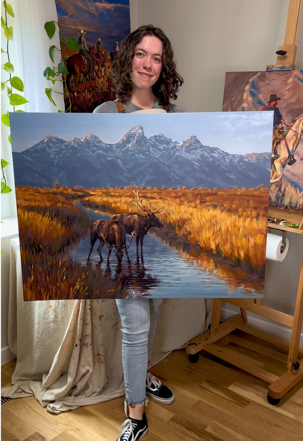 This is one of the biggest canvases I got to paint this year! 🥹 This was commissioned for a wonderful collector to commemorate one of their favorite places in the West. 🏔️  Thank you to everyone who submitted a commission request for 2025! I will be spending the next week or so carefully sorting through all the requests and sending out responses, so keep an eye on your inbox.  #westernart #wyoming #elk #coloradoartist #westernpaintings #ranchlife #southwestart #cowboyart #oldwest #cowgirlart #oilpainting 