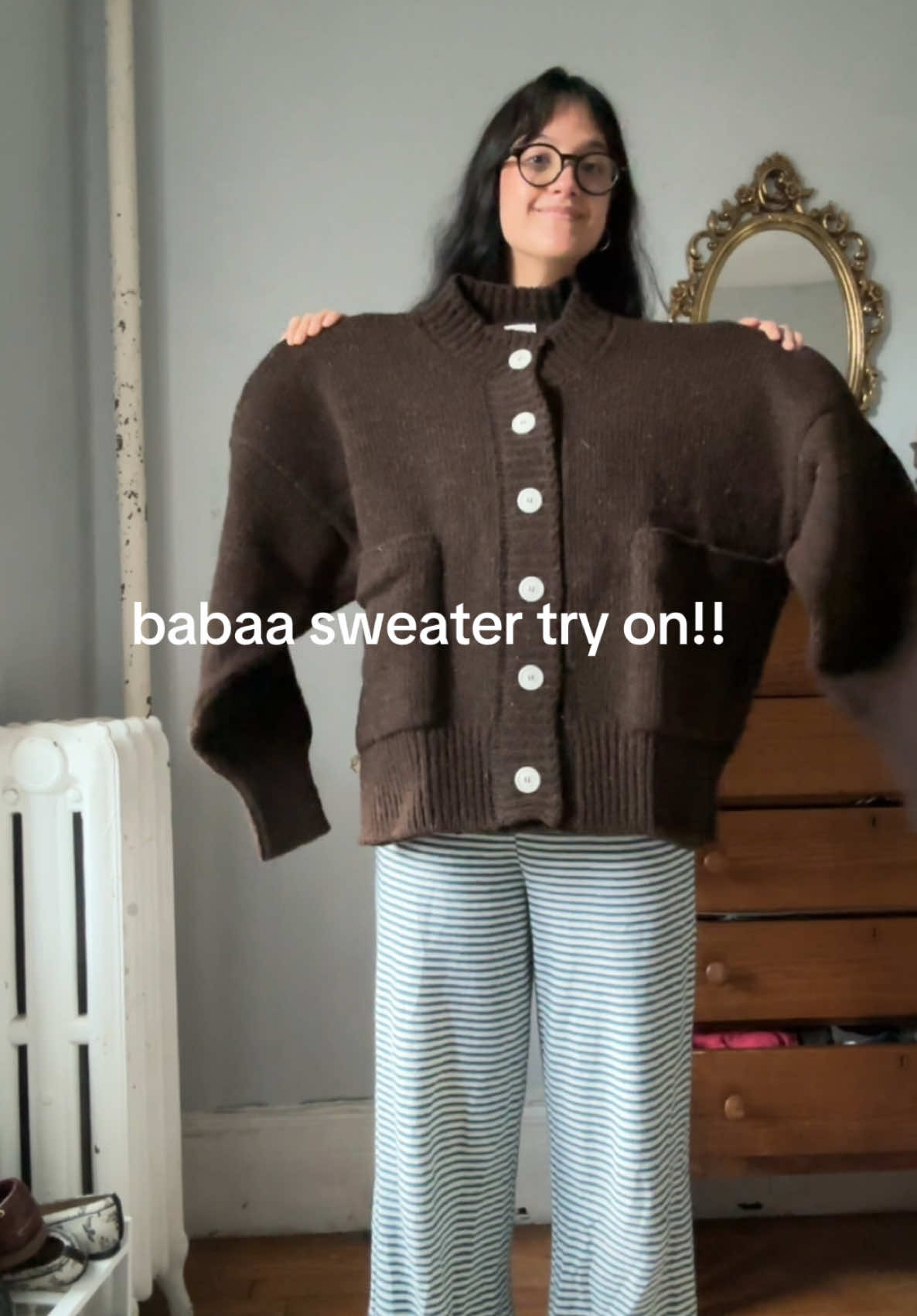 hehe first ever haul video bc im so excited about this sweater!! ive been eyeing these sweaters for so long and treated myself for my birthday this year <3 it will be so fun to style this #fashiontok #fashiontiktok #babaa #styleinspo #fashioninspo #decemberoutfits 